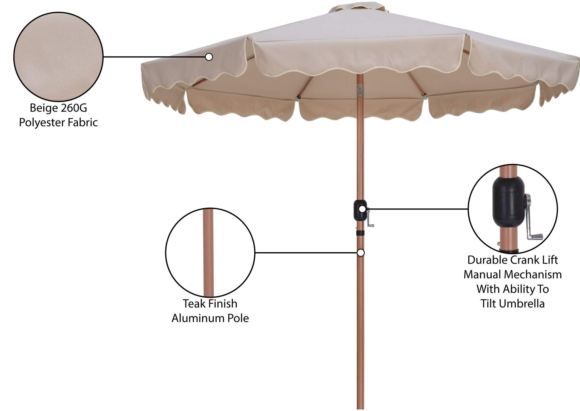 Amalfi Beige With Cream Piping Fabric Patio Umbrellas image 12