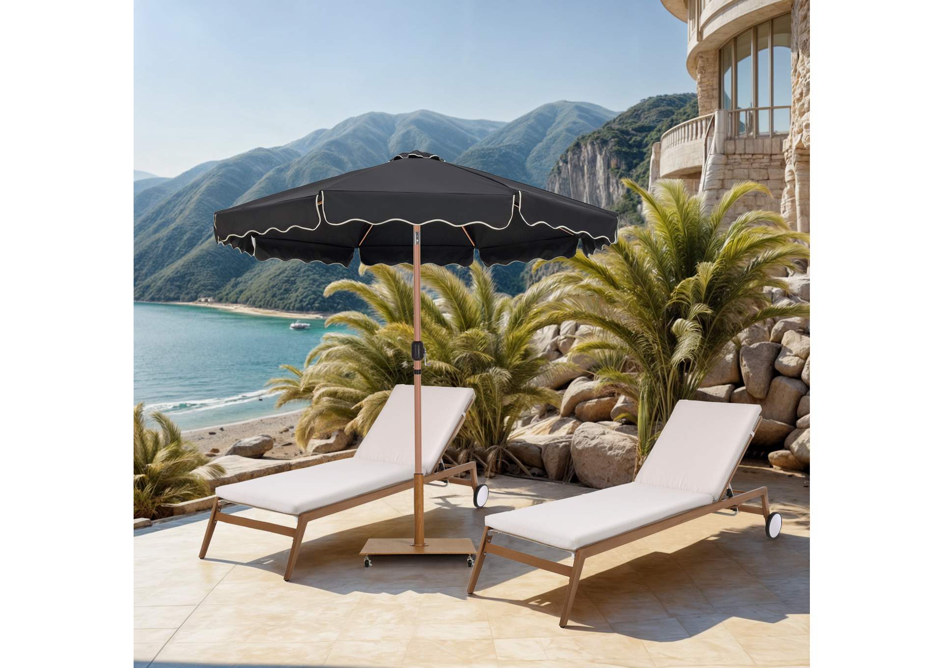 Amalfi Black With Cream Piping Fabric Patio Umbrellas image 3