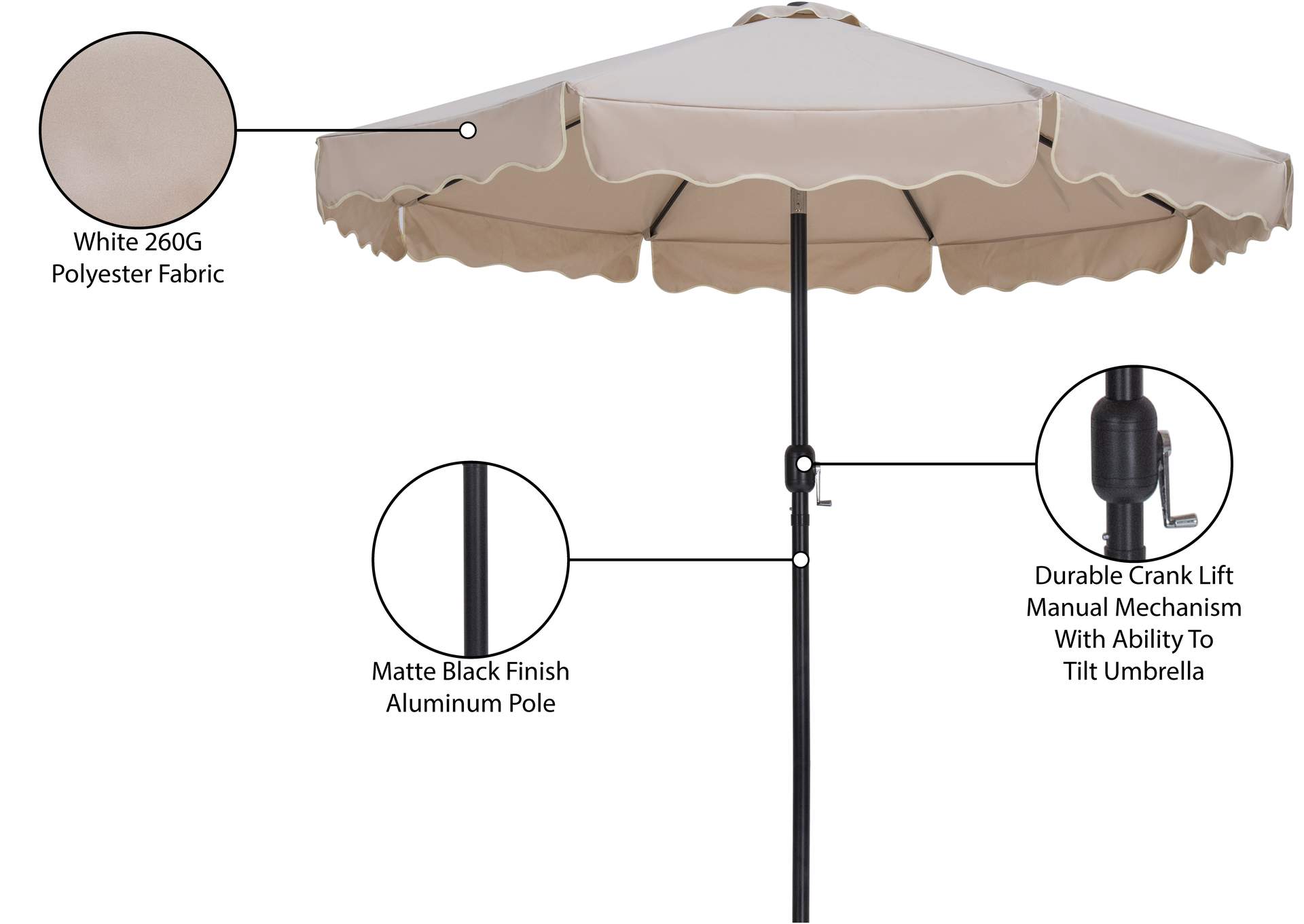 Amalfi Beige With Cream Piping Fabric Patio Umbrellas image 12