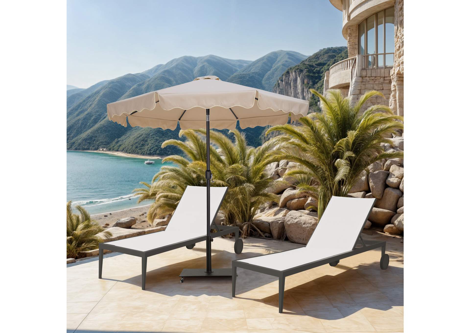 Amalfi Beige With Cream Piping Fabric Patio Umbrellas image 3