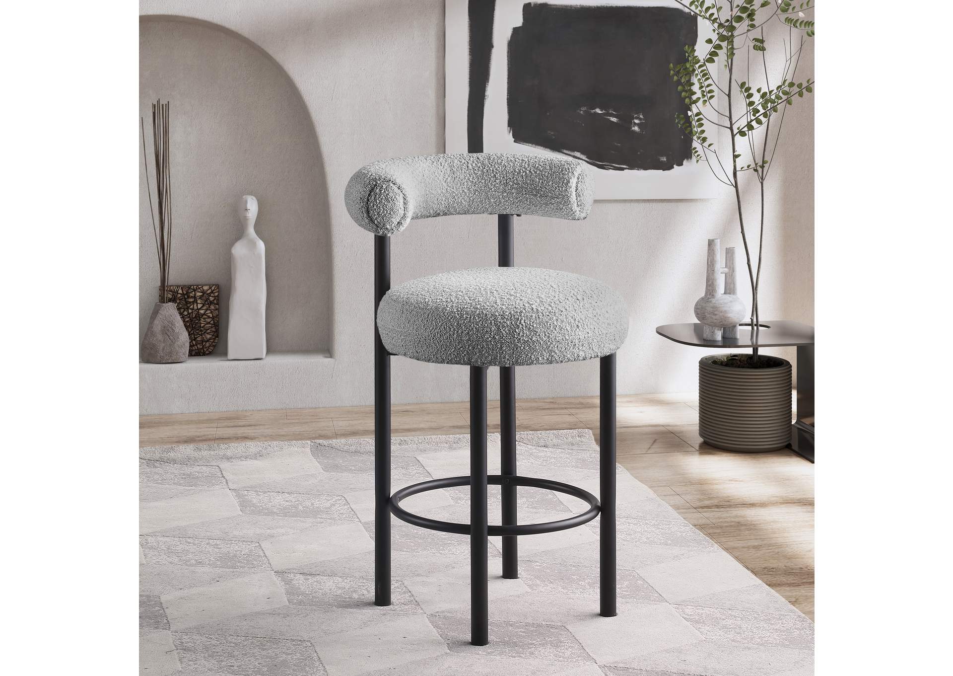 Bordeaux Grey Boucle Fabric Stool