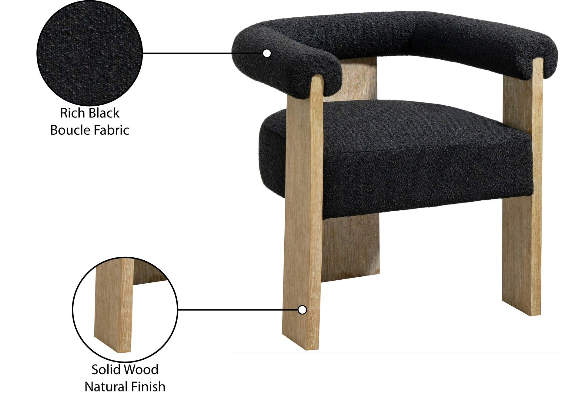Barrel Black Boucle Fabric Dining Chair