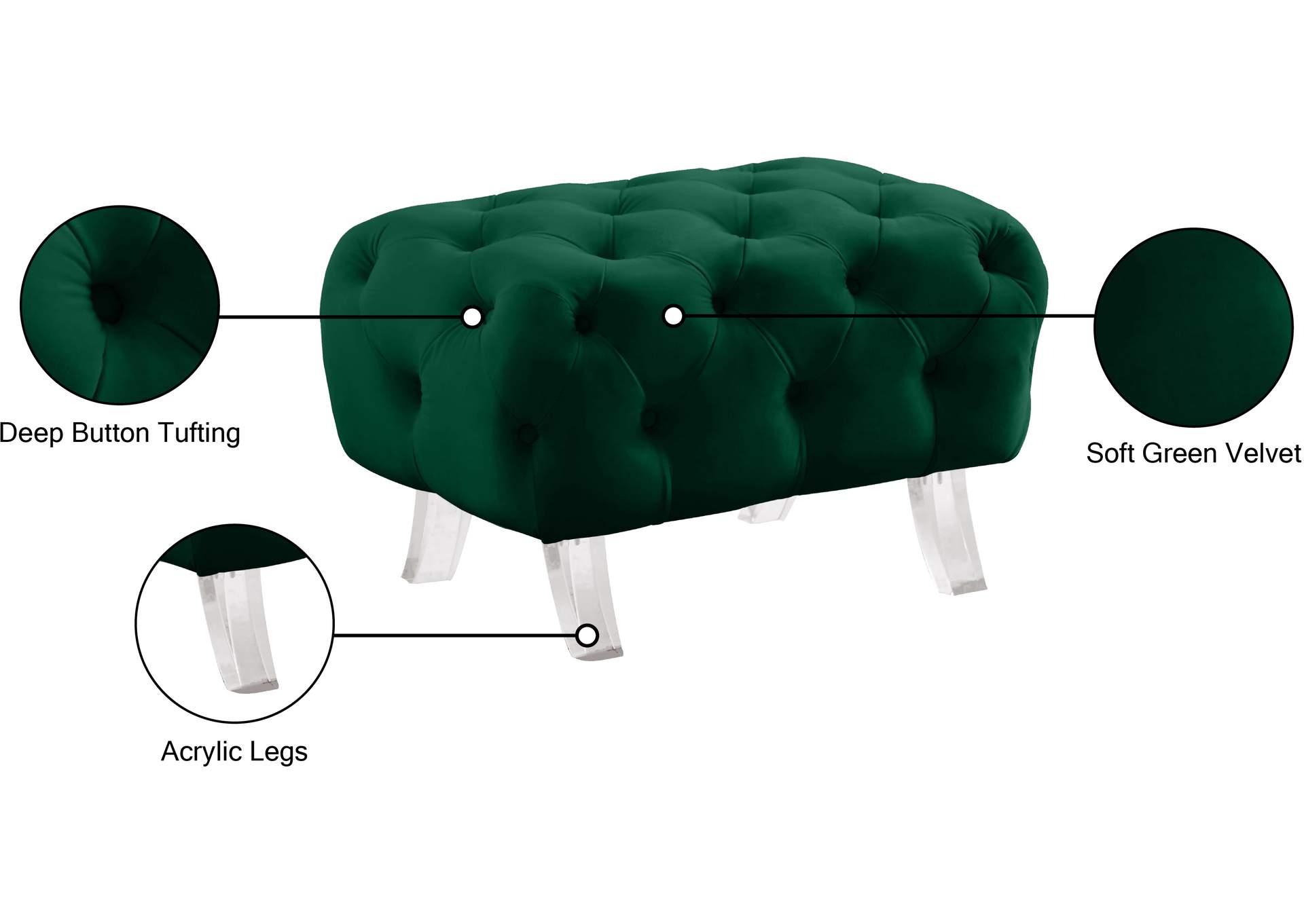 Crescent Green Velvet Ottoman