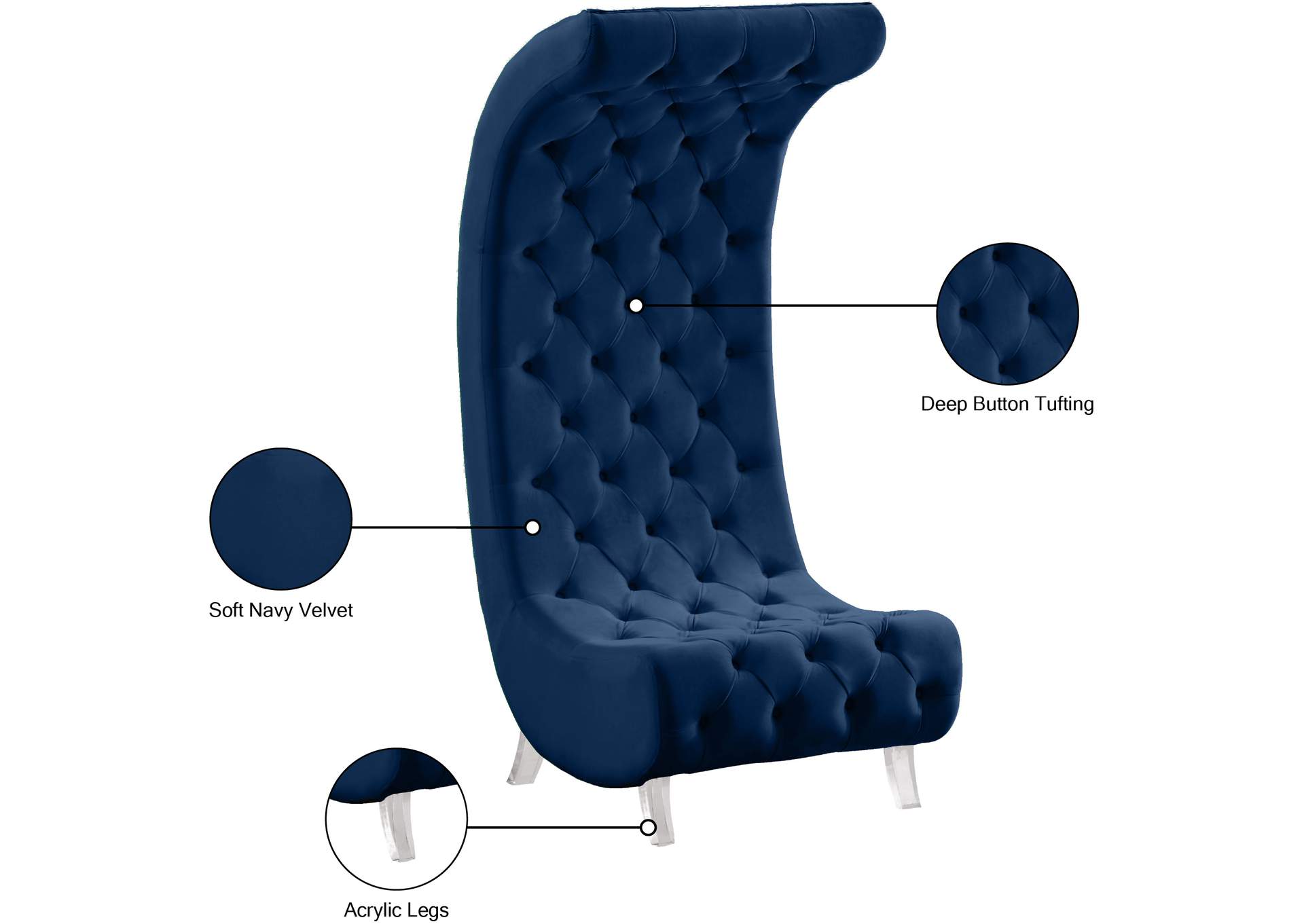 Crescent Navy Velvet Accent Chair
