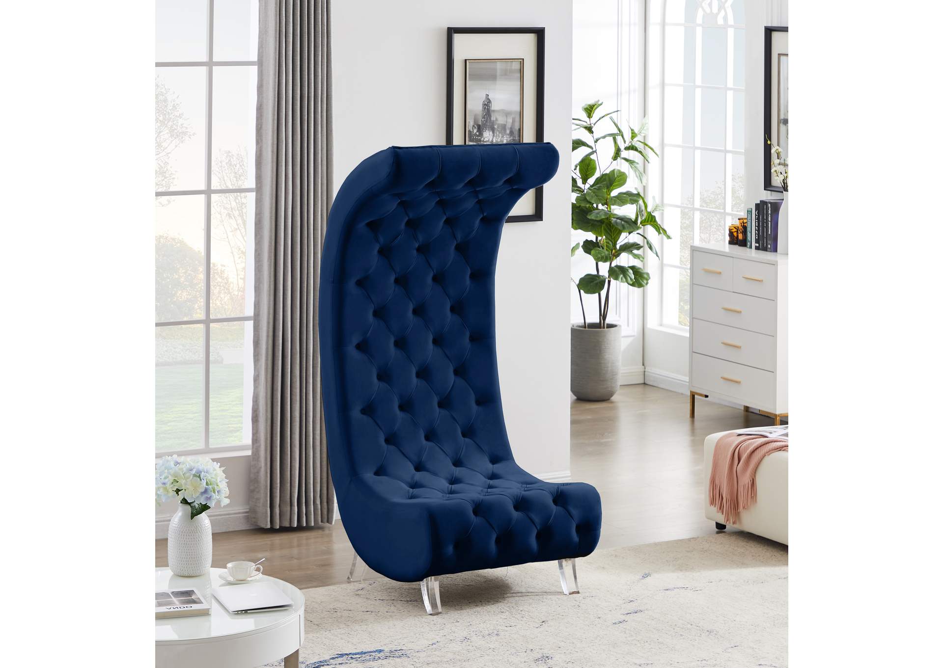 Crescent Navy Velvet Accent Chair