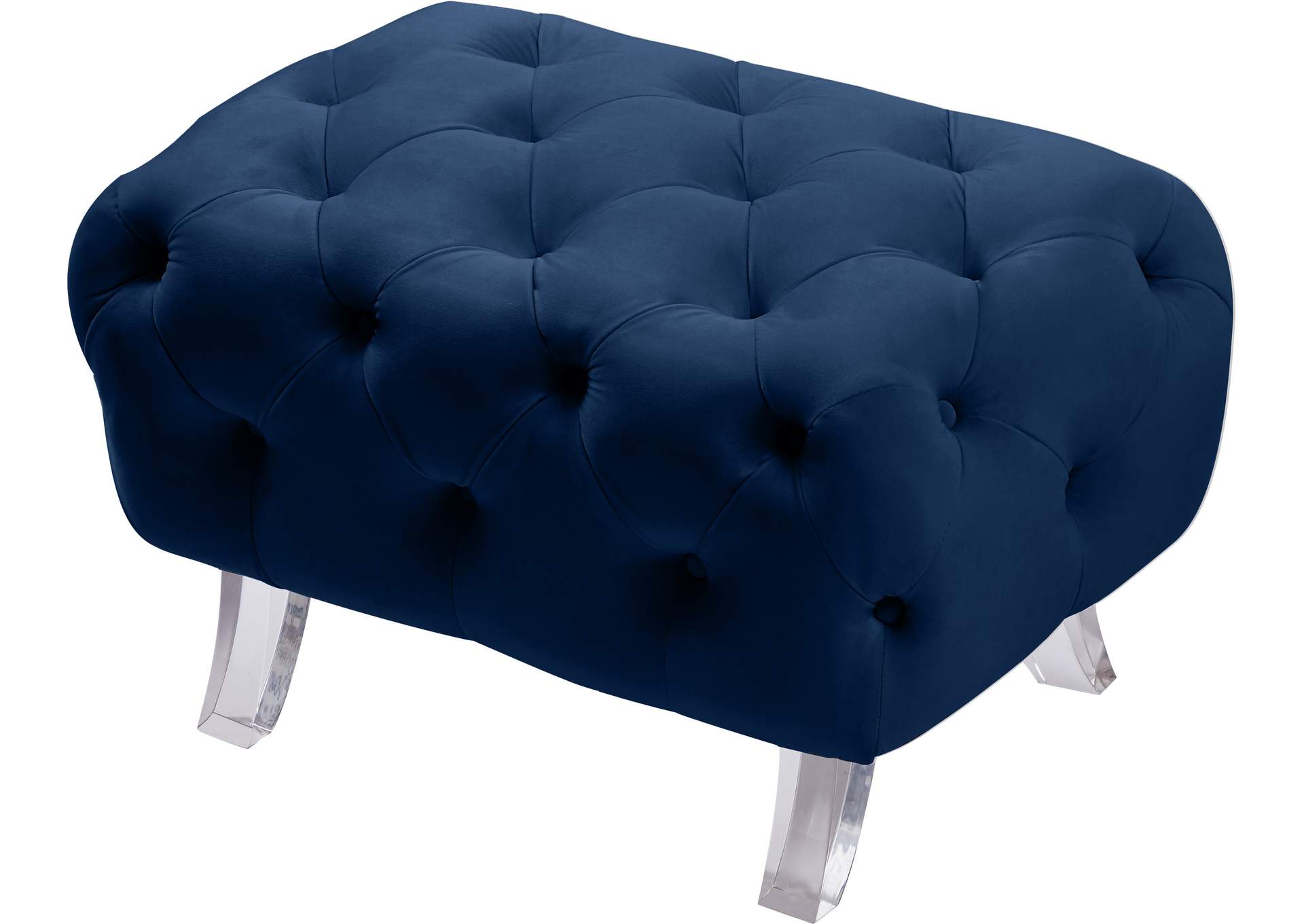 Crescent Navy Velvet Ottoman