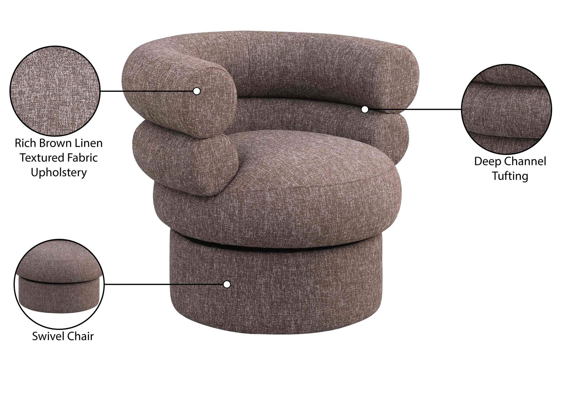 Valentina Brown Linen Textured Fabric Accent Swivel Chair