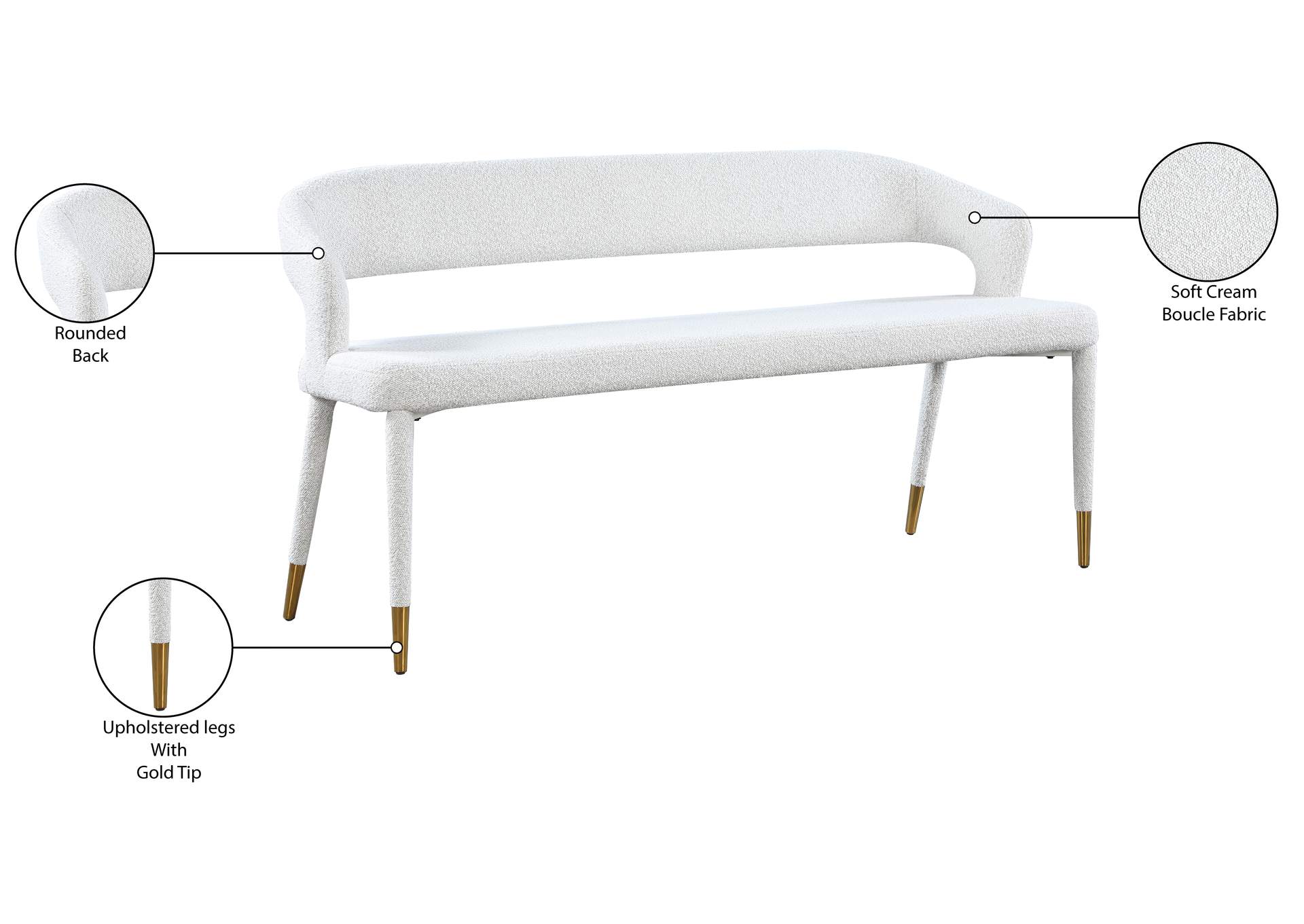 Destiny Cream Boucle Fabric Bench