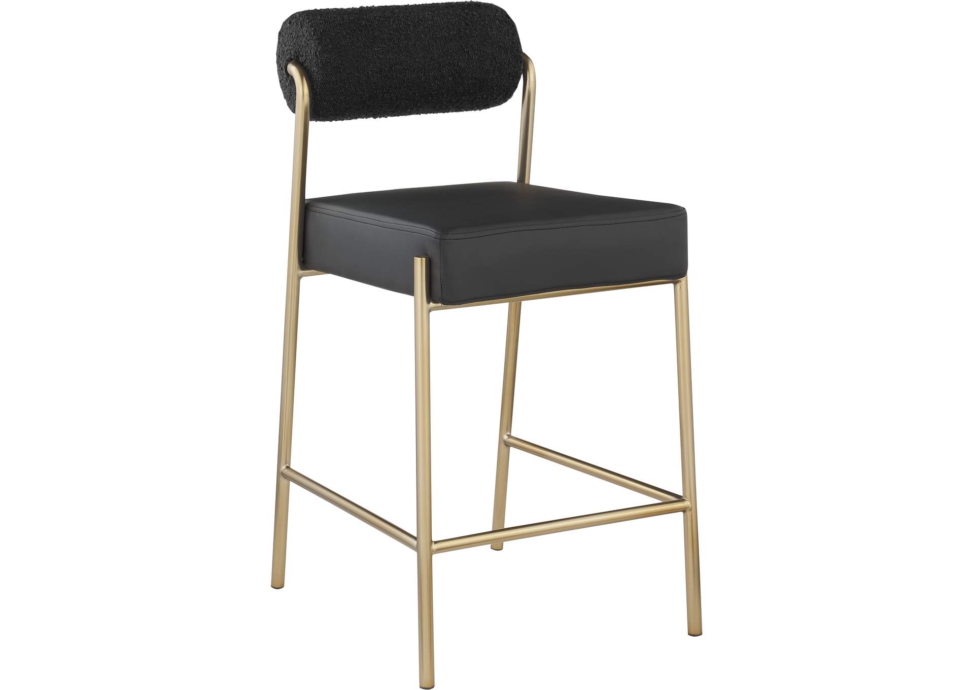 Carly Black Vegan Leather Seat - Boucle Fabric Back Counter Stool