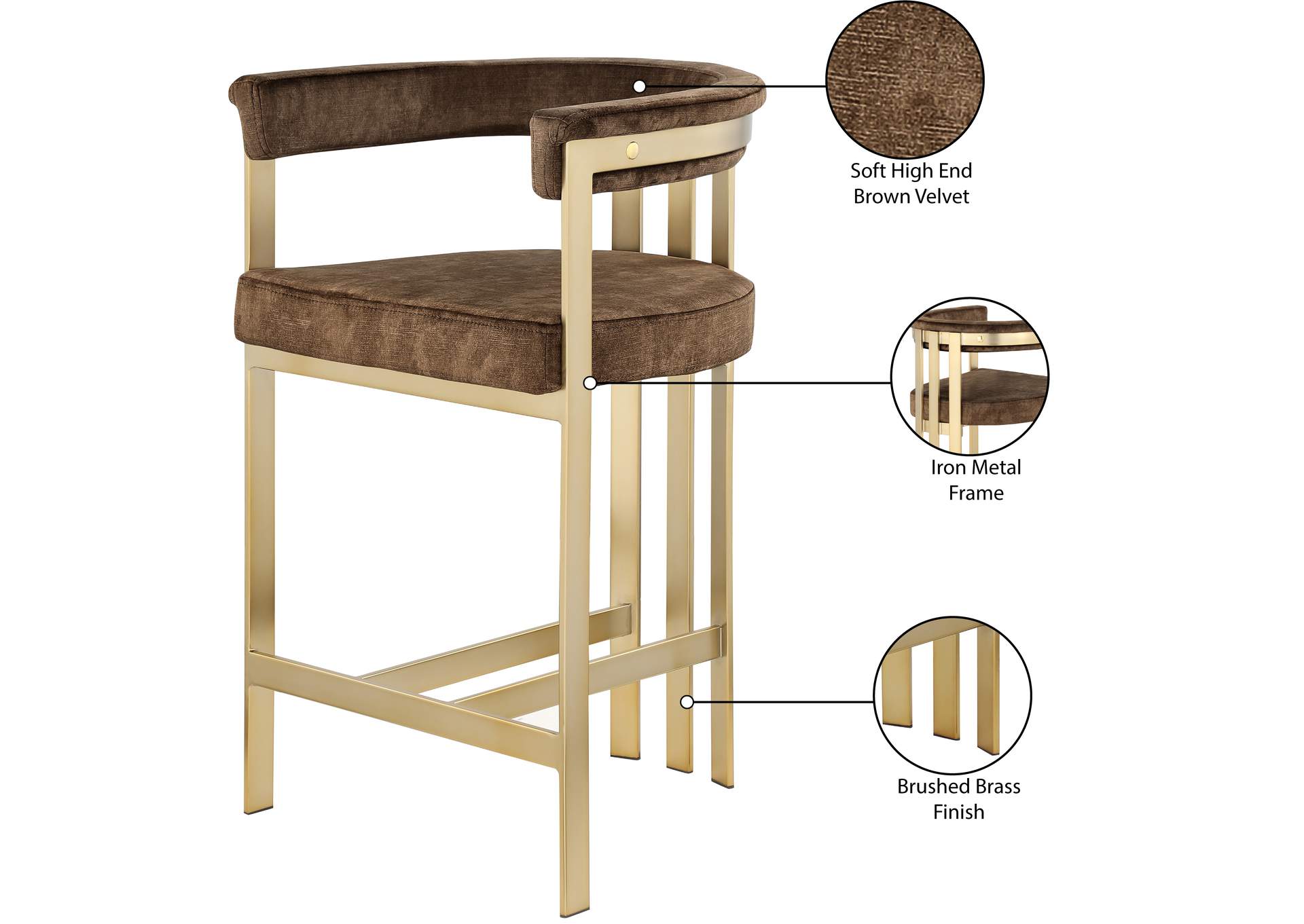 Marcello Brown Velvet Counter Stool image 9