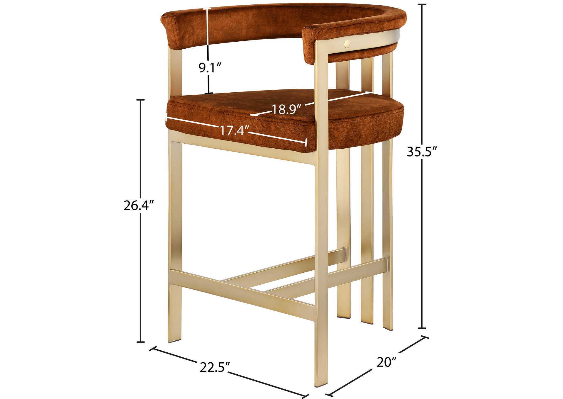 Marcello Cognac Velvet Counter Stool