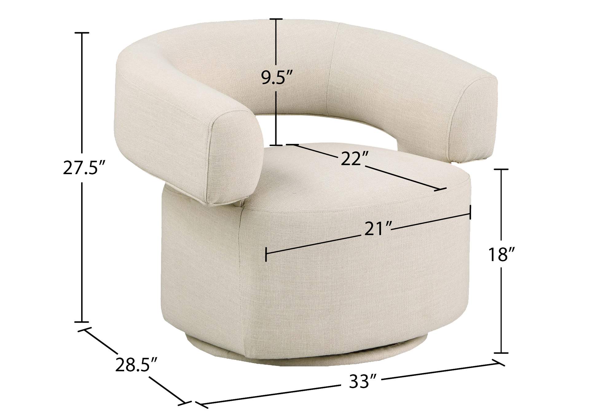 Niya Beige Linen Textured Fabric Swivel Accent Chair