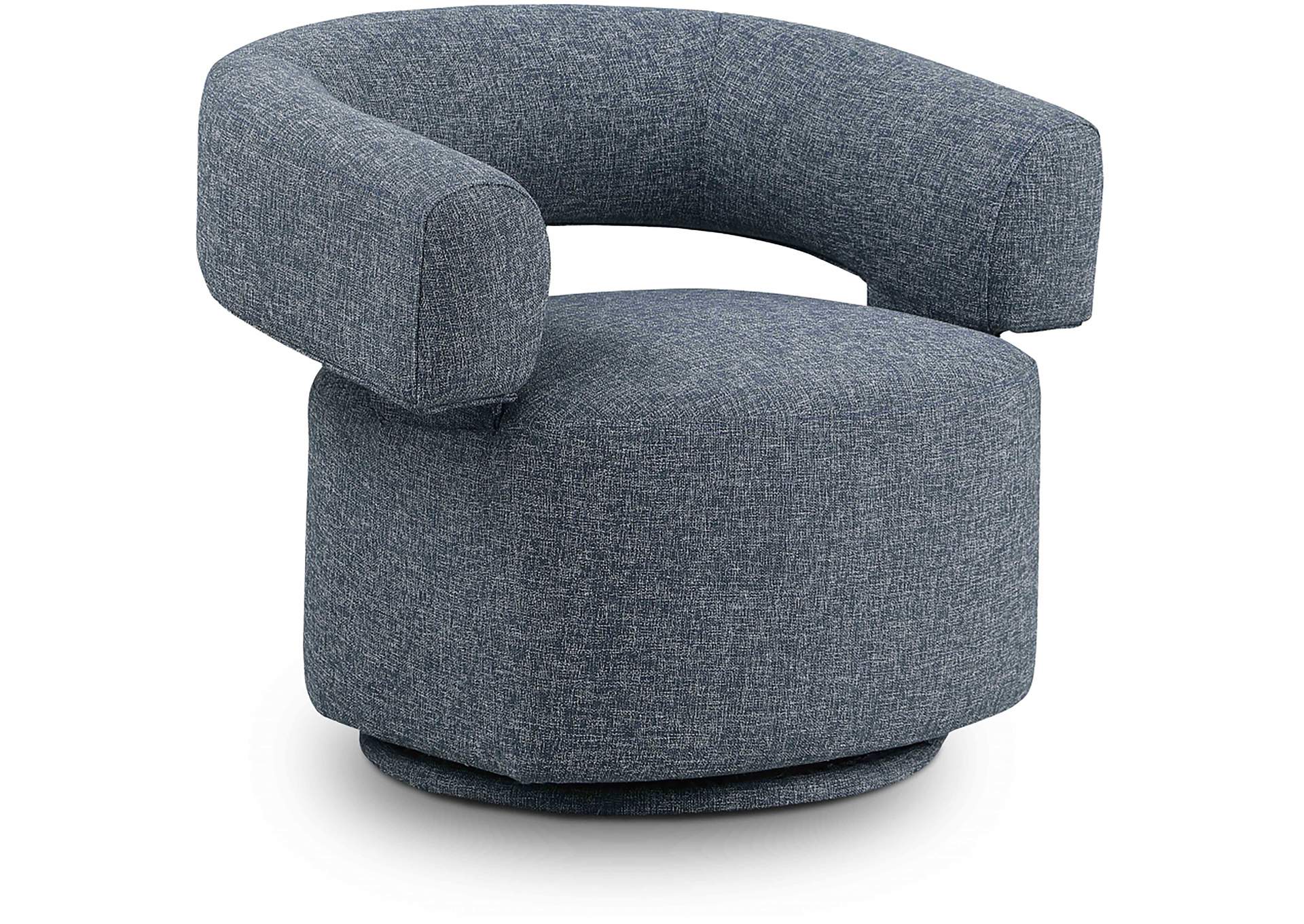 Niya Blue Linen Textured Fabric Swivel Accent Chair