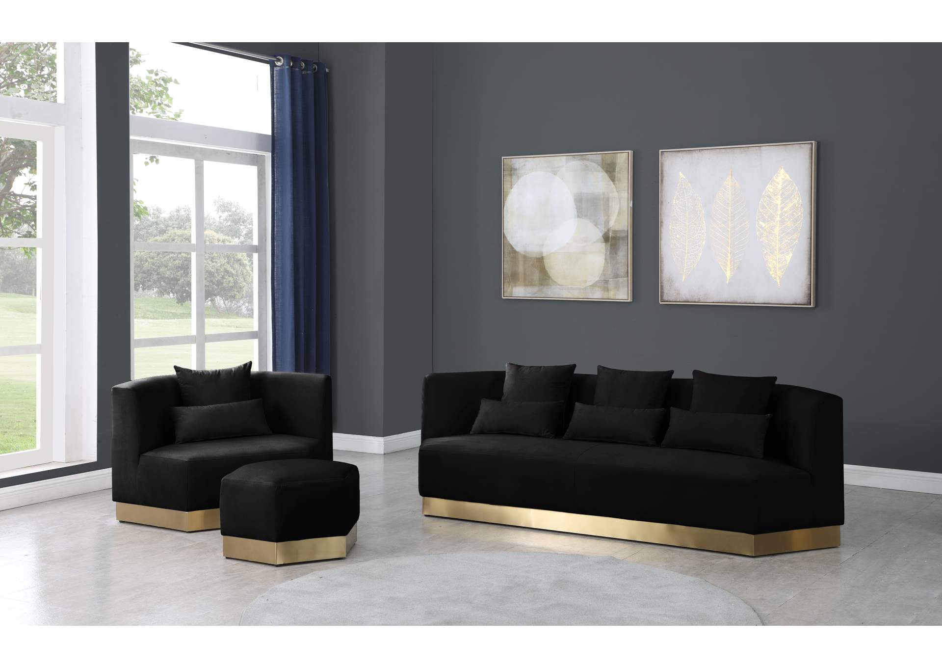 Marquis Black Velvet Sofa