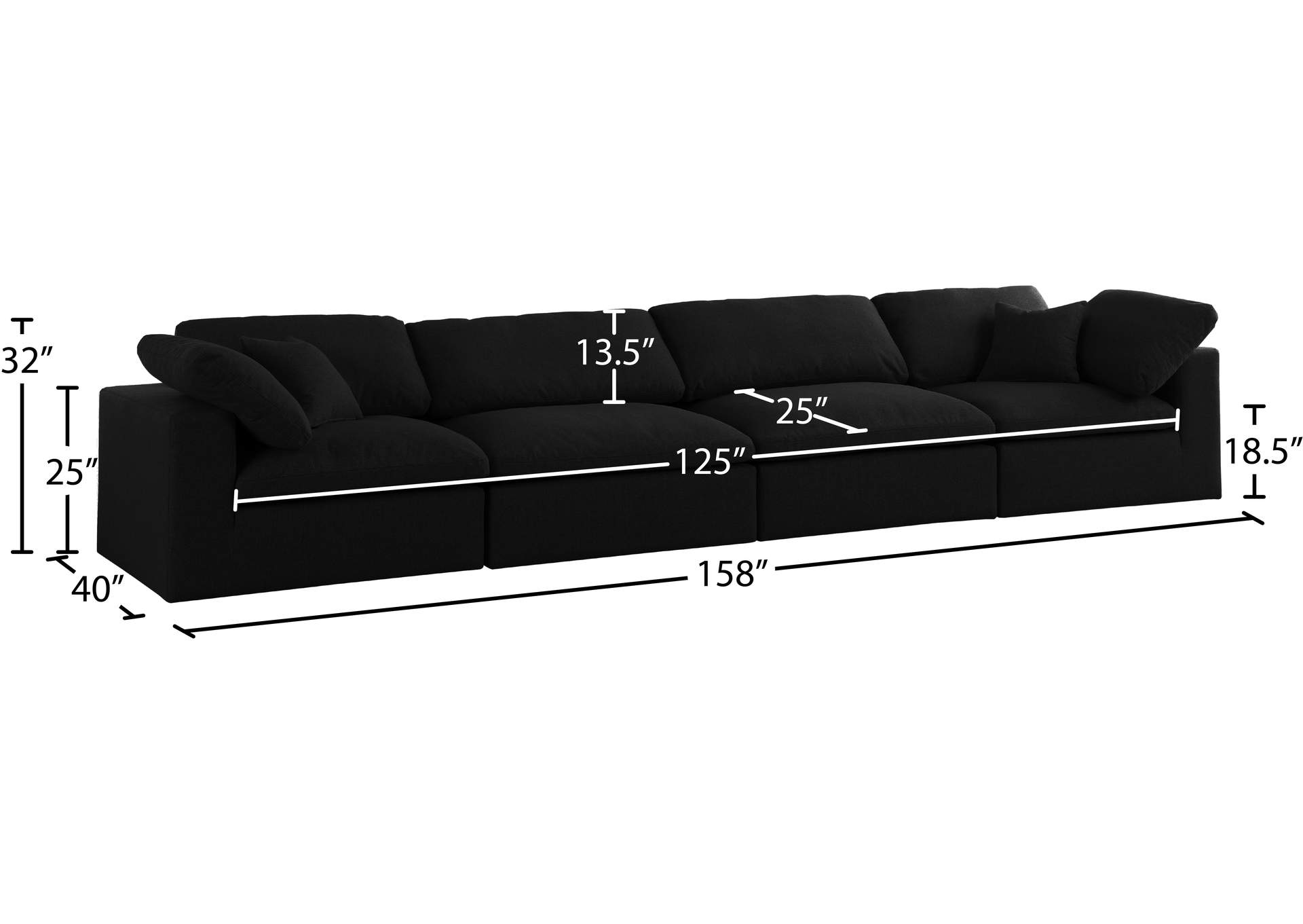 Serene Black Linen Textured Fabric Deluxe Comfort Modular Sofa