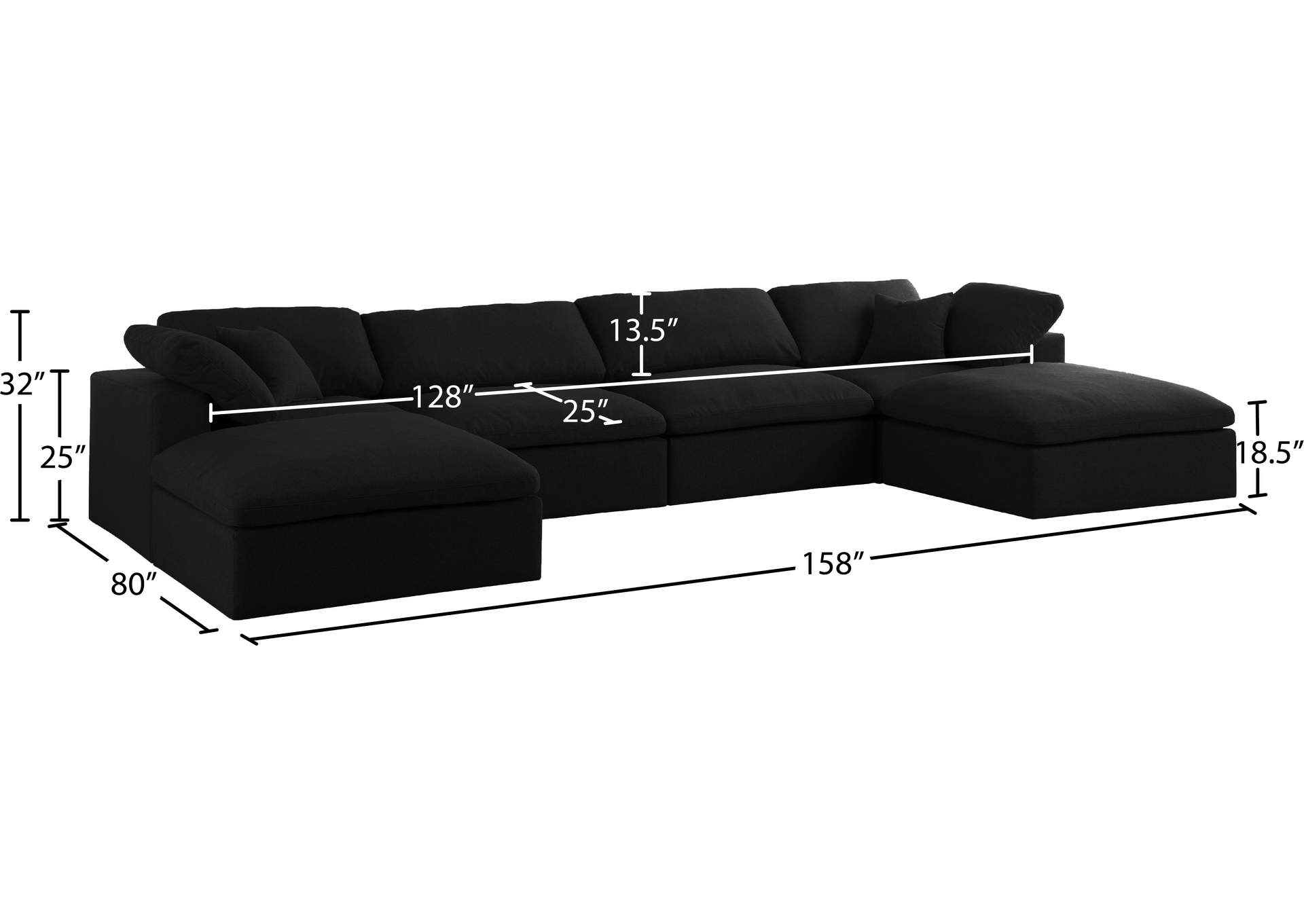 Serene Black Linen Textured Fabric Deluxe Comfort Modular Sectional