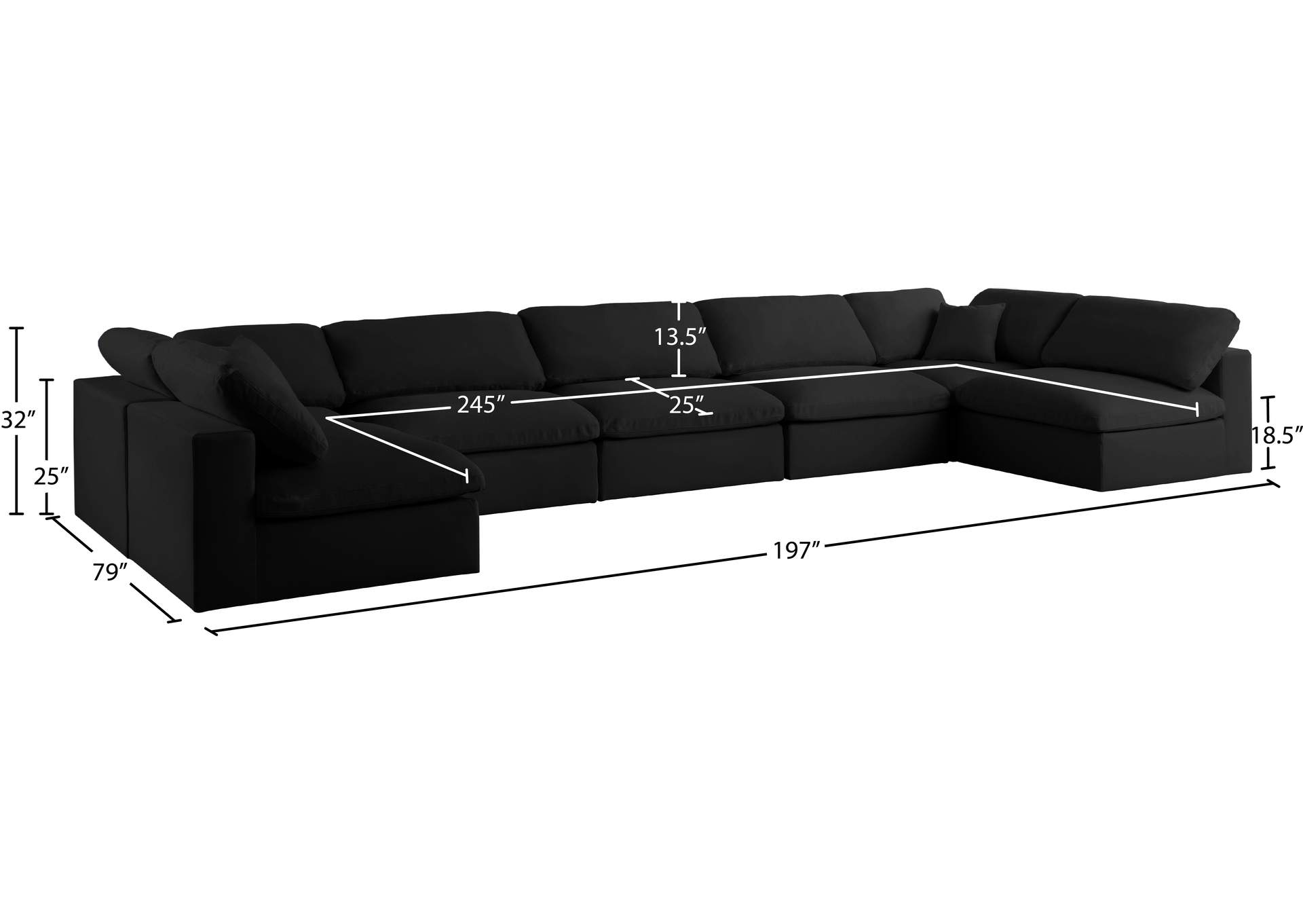 Serene Black Linen Textured Fabric Deluxe Comfort Modular Sectional