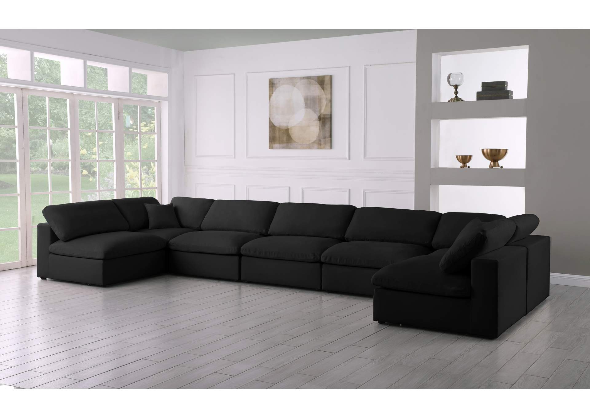Serene Black Linen Textured Fabric Deluxe Comfort Modular Sectional