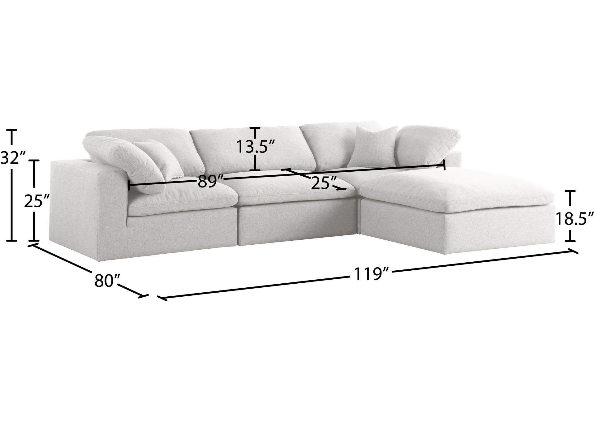Serene Cream Linen Textured Fabric Deluxe Comfort Modular Sectional