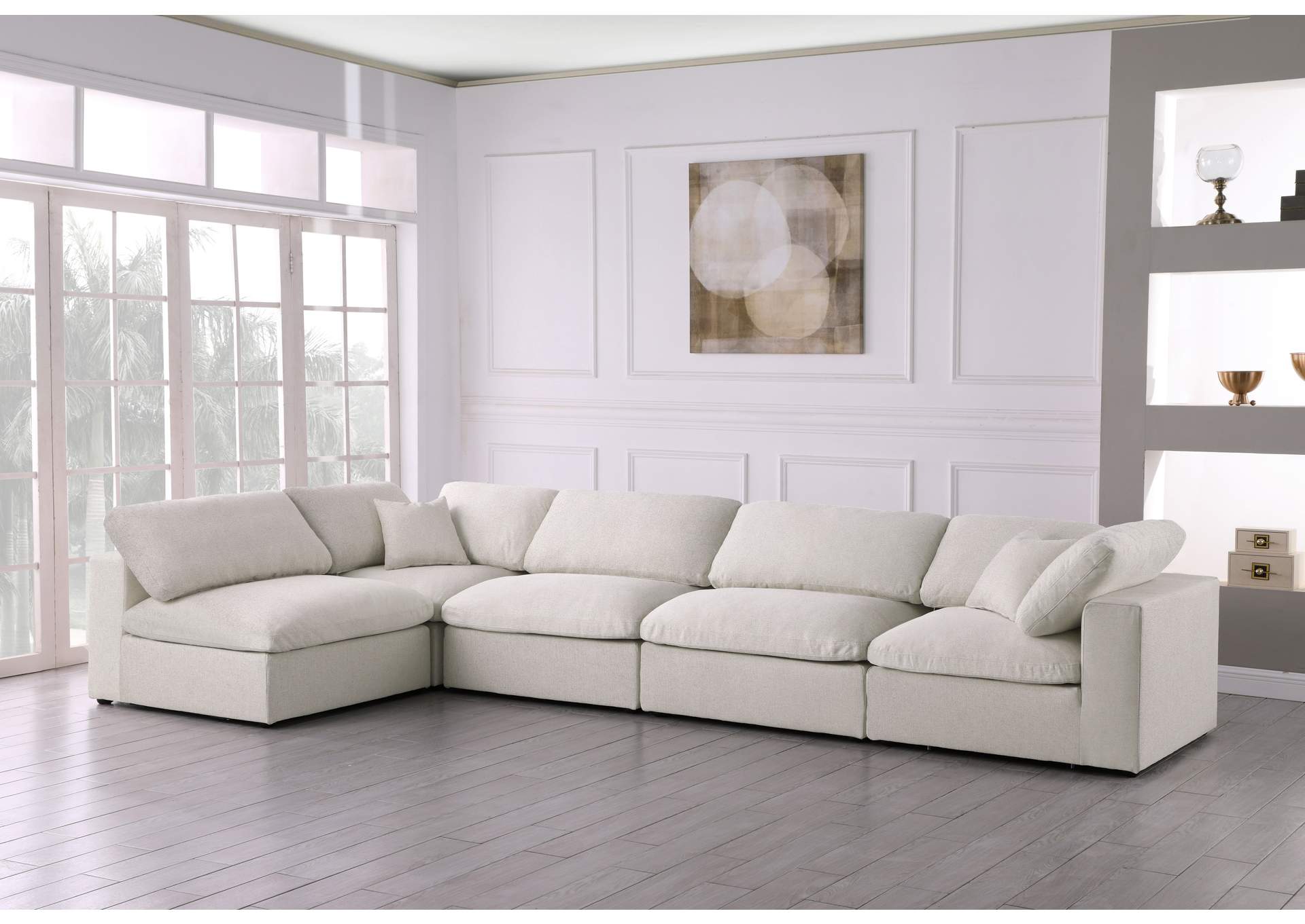 Serene Cream Linen Textured Fabric Deluxe Comfort Modular Sectional