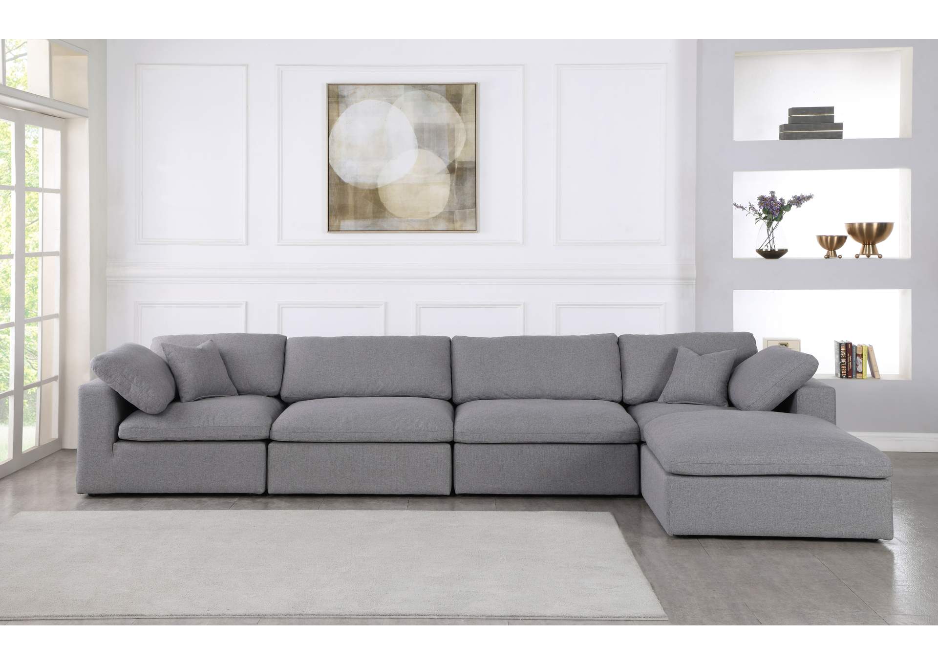 Serene Grey Linen Textured Fabric Deluxe Comfort Modular Sectional
