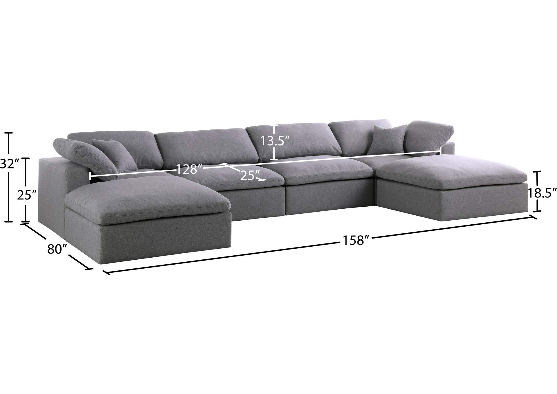 Serene Grey Linen Textured Fabric Deluxe Comfort Modular Sectional