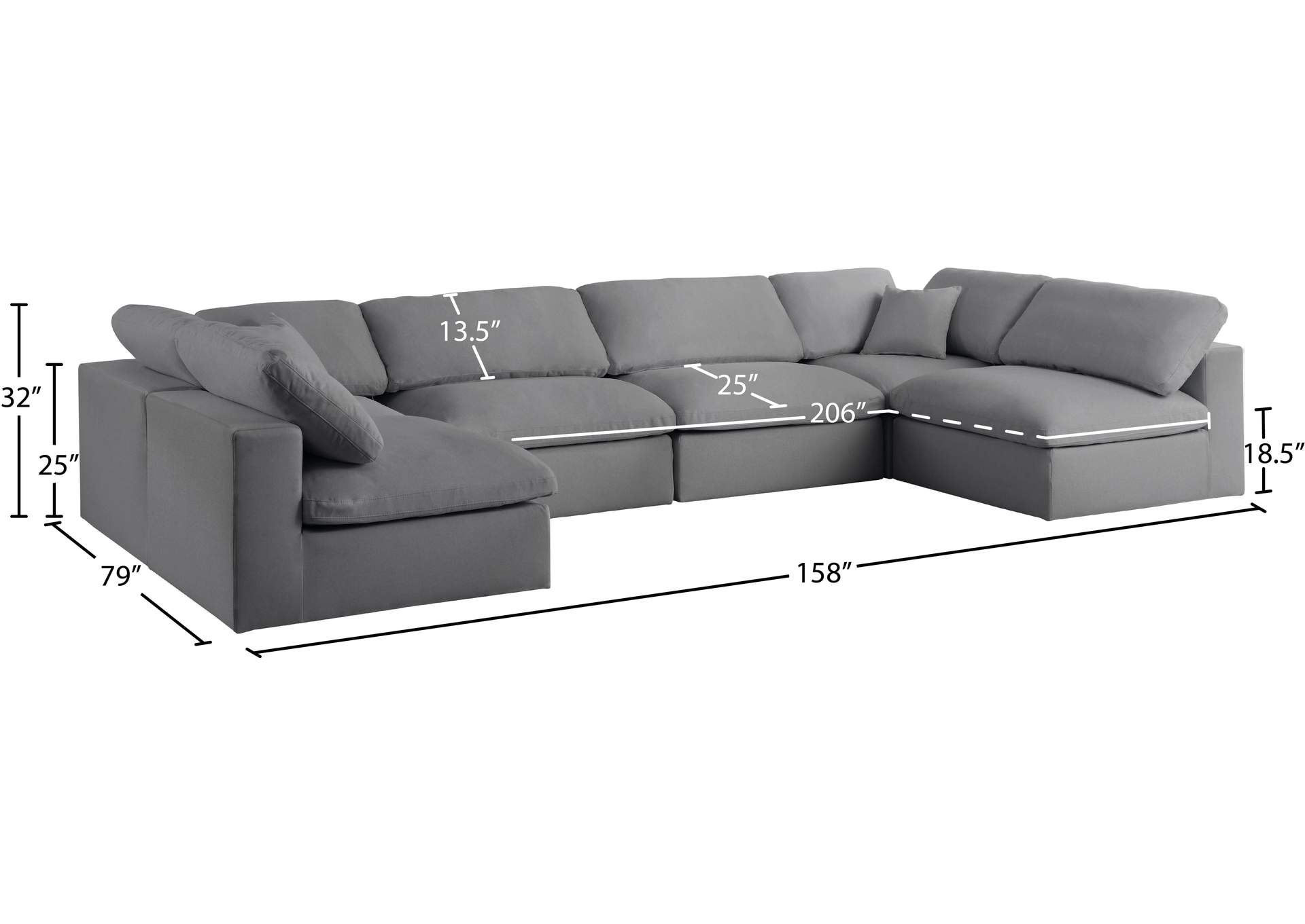 Serene Grey Linen Textured Fabric Deluxe Comfort Modular Sectional