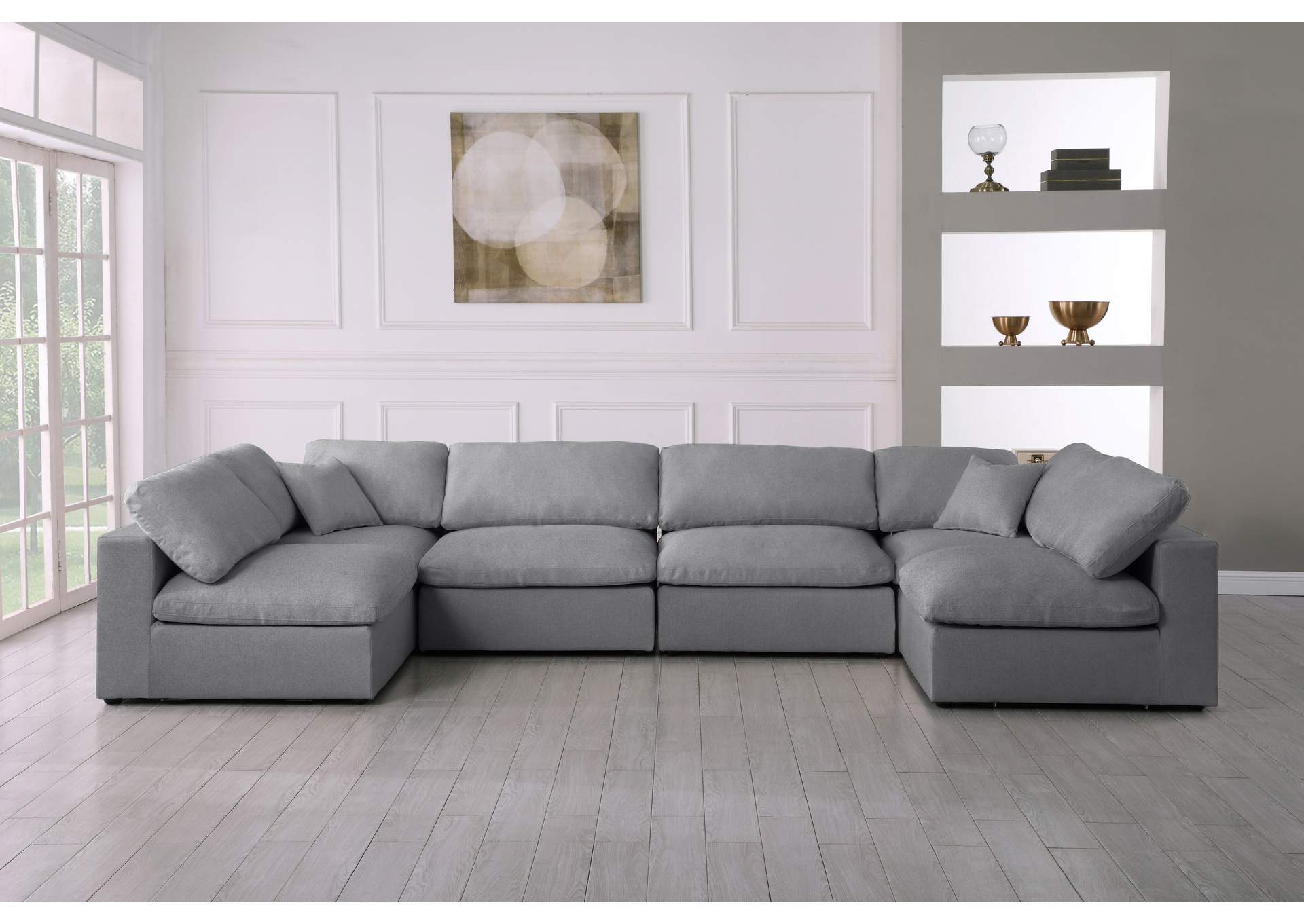 Serene Grey Linen Textured Fabric Deluxe Comfort Modular Sectional