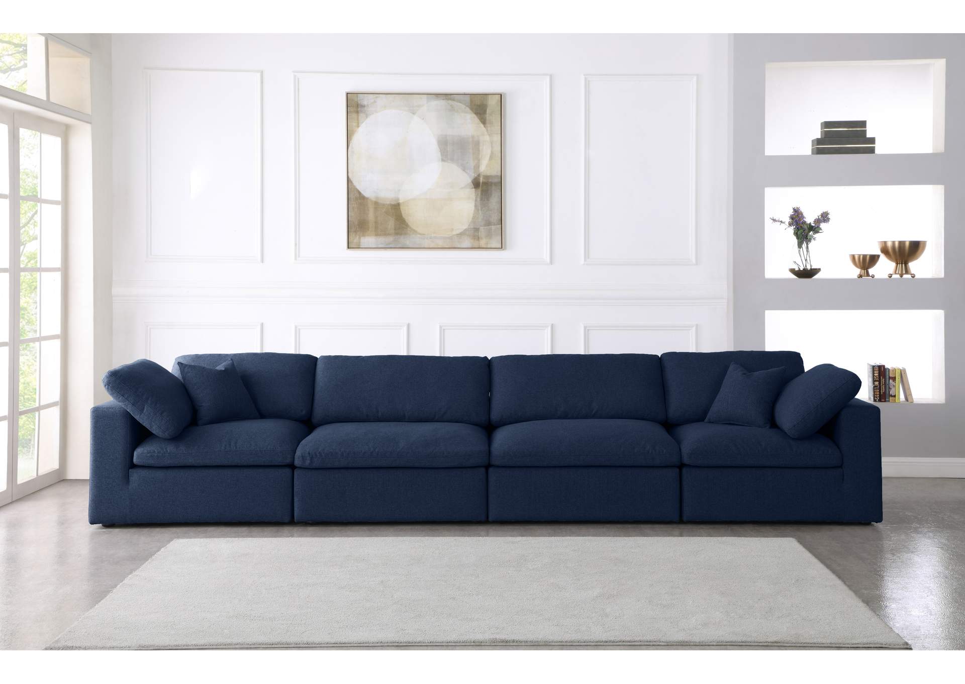 Serene Navy Linen Textured Fabric Deluxe Comfort Modular Sofa