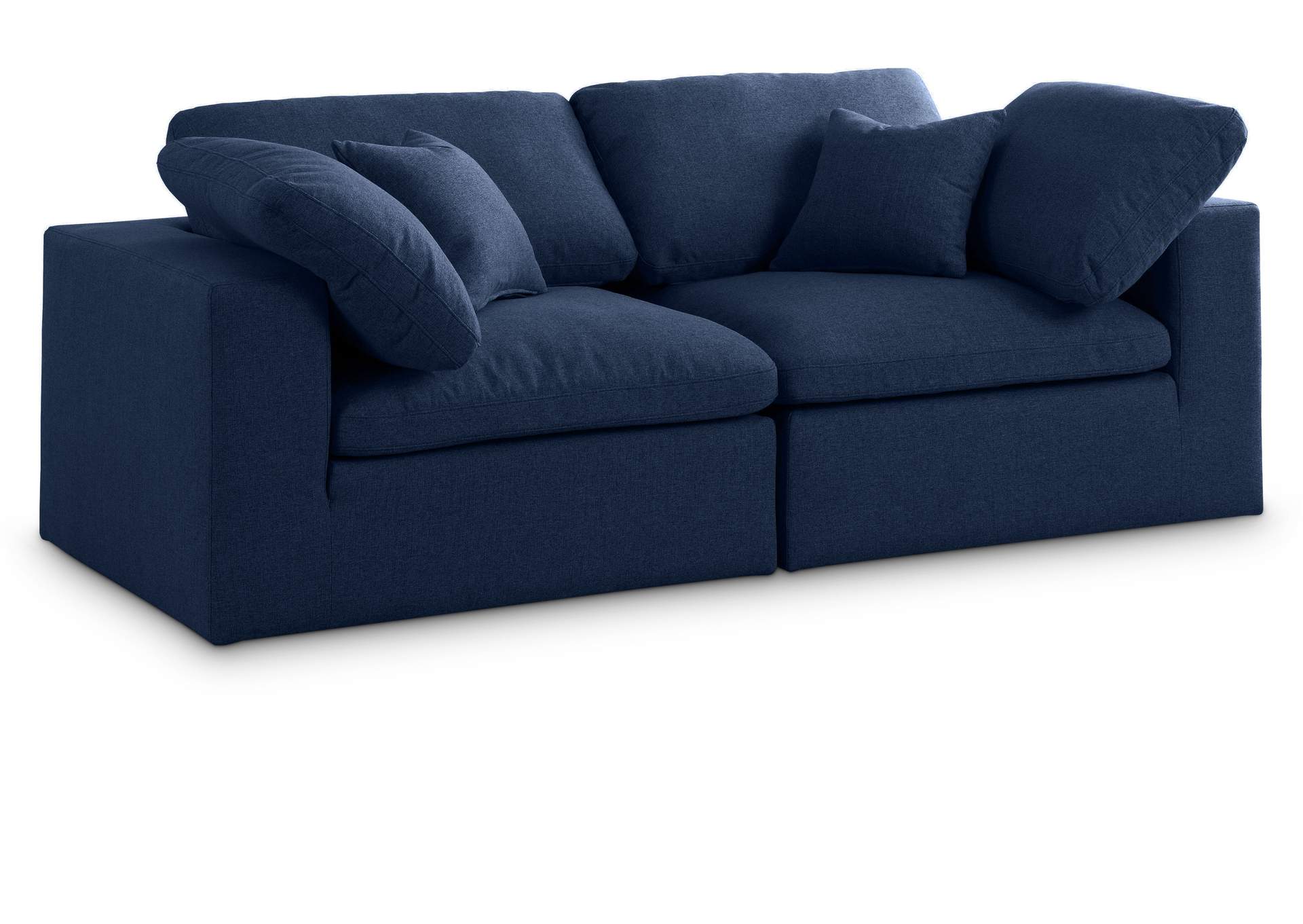 Serene Navy Linen Textured Fabric Deluxe Comfort Modular Sofa