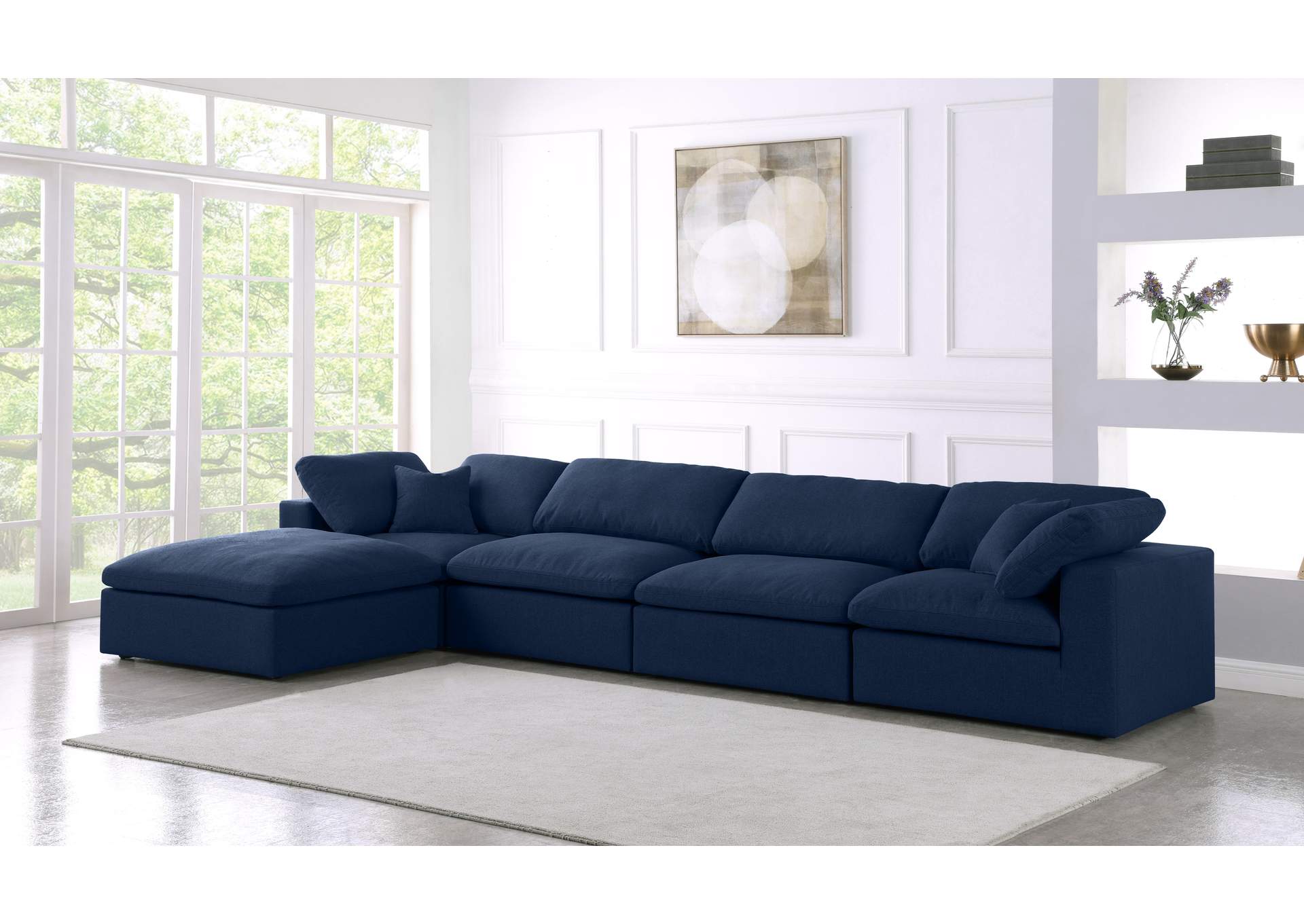 Serene Navy Linen Textured Fabric Deluxe Comfort Modular Sectional