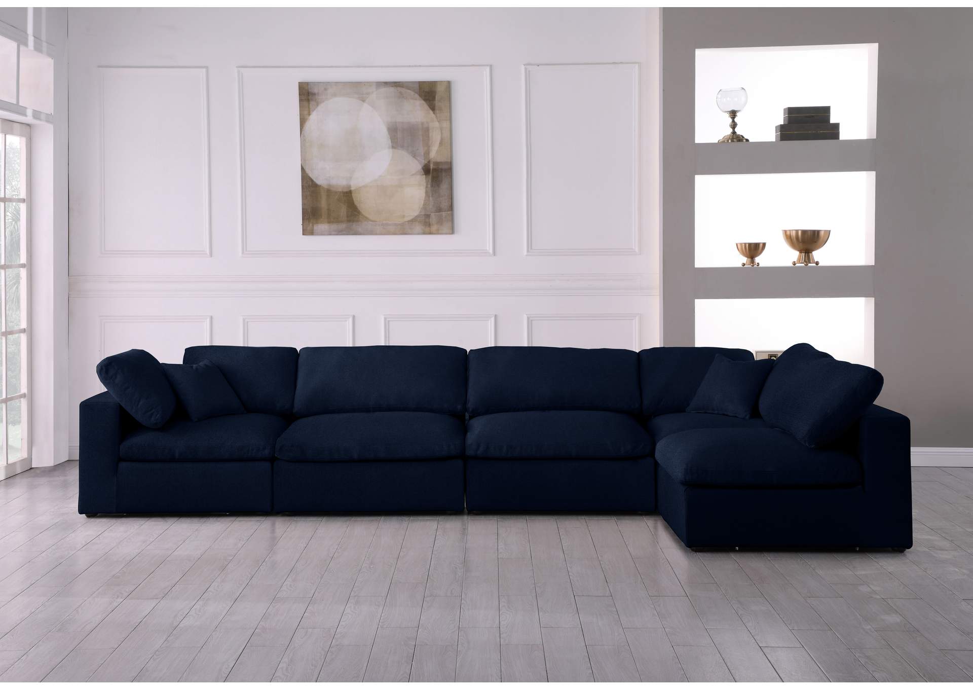 Serene Navy Linen Textured Fabric Deluxe Comfort Modular Sectional