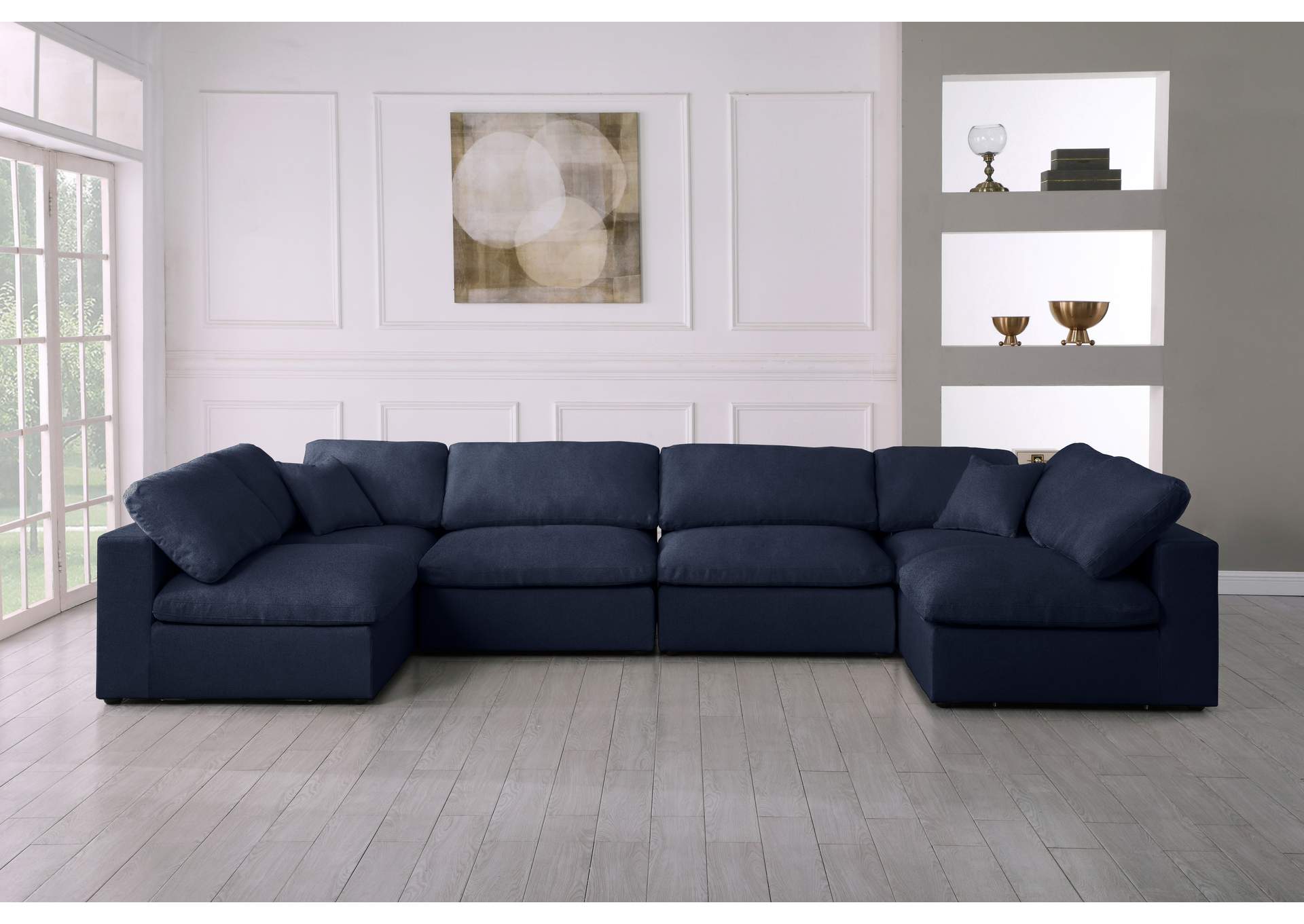 Serene Navy Linen Textured Fabric Deluxe Comfort Modular Sectional