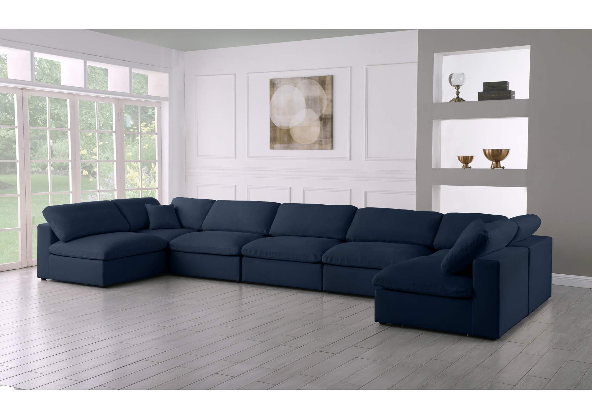 Serene Navy Linen Textured Fabric Deluxe Comfort Modular Sectional
