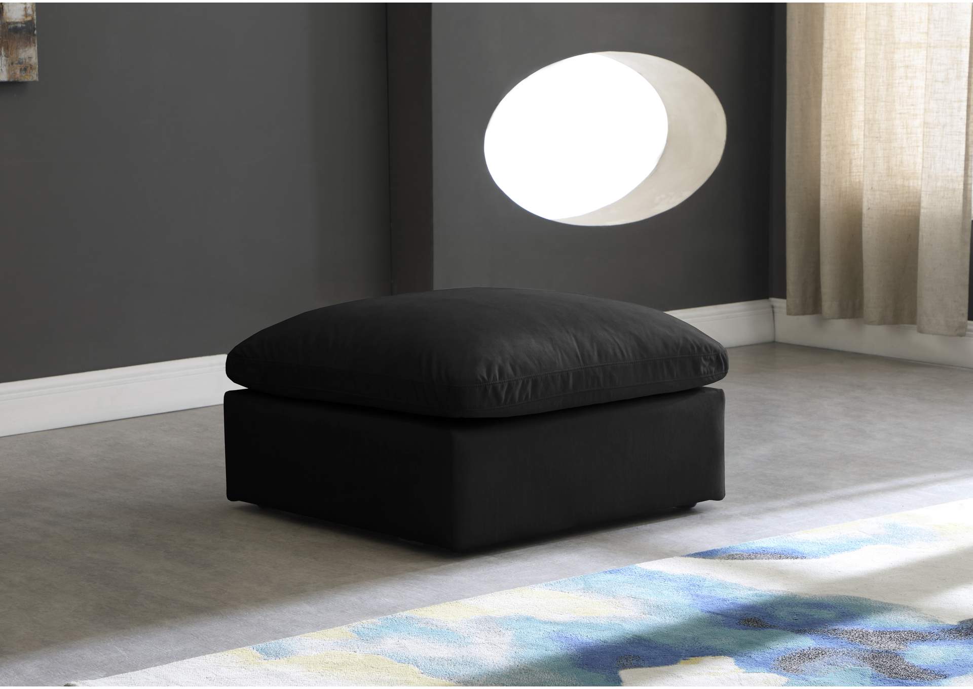 Plush Black Velvet Standard Comfort Modular Ottoman