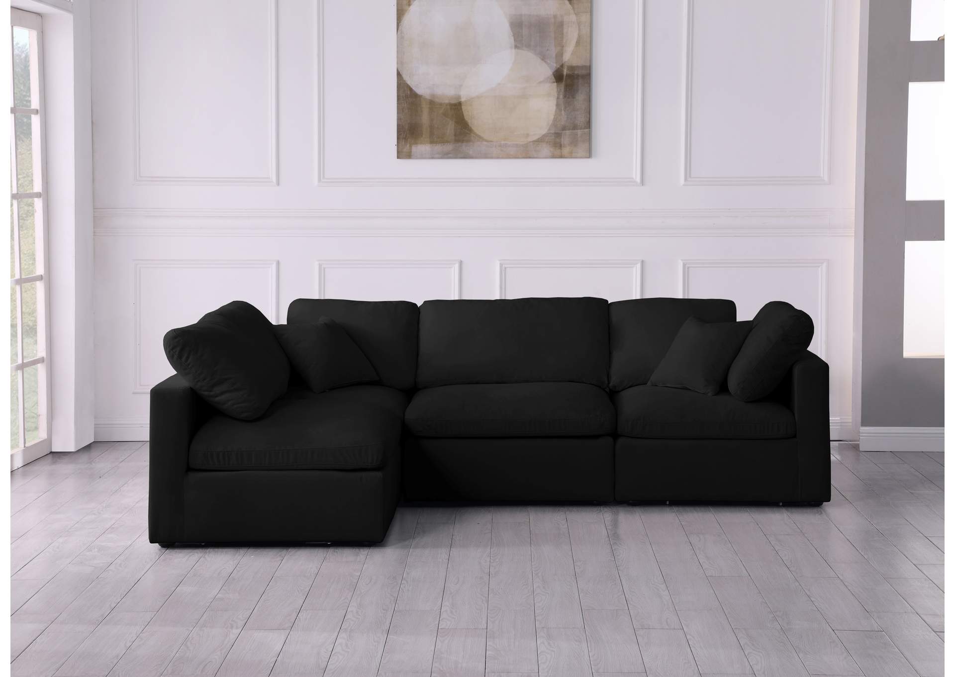 Plush Black Velvet Standard Comfort Modular Sectional