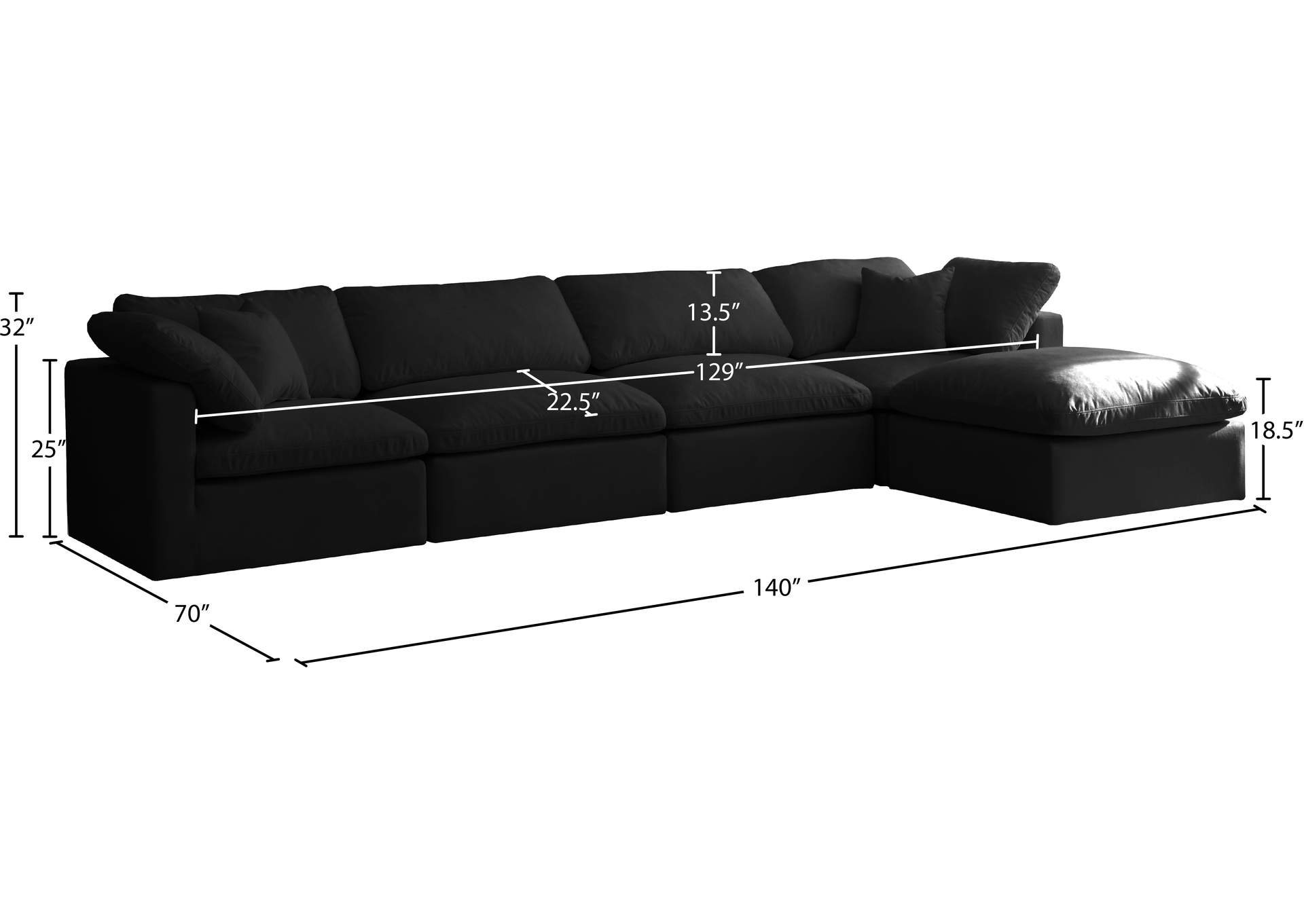 Plush Black Velvet Standard Comfort Modular Sectional
