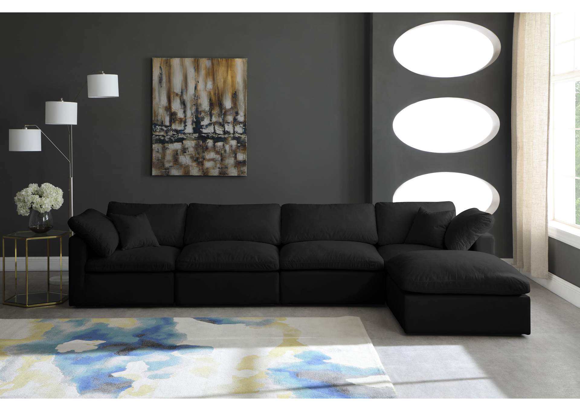 Plush Black Velvet Standard Comfort Modular Sectional