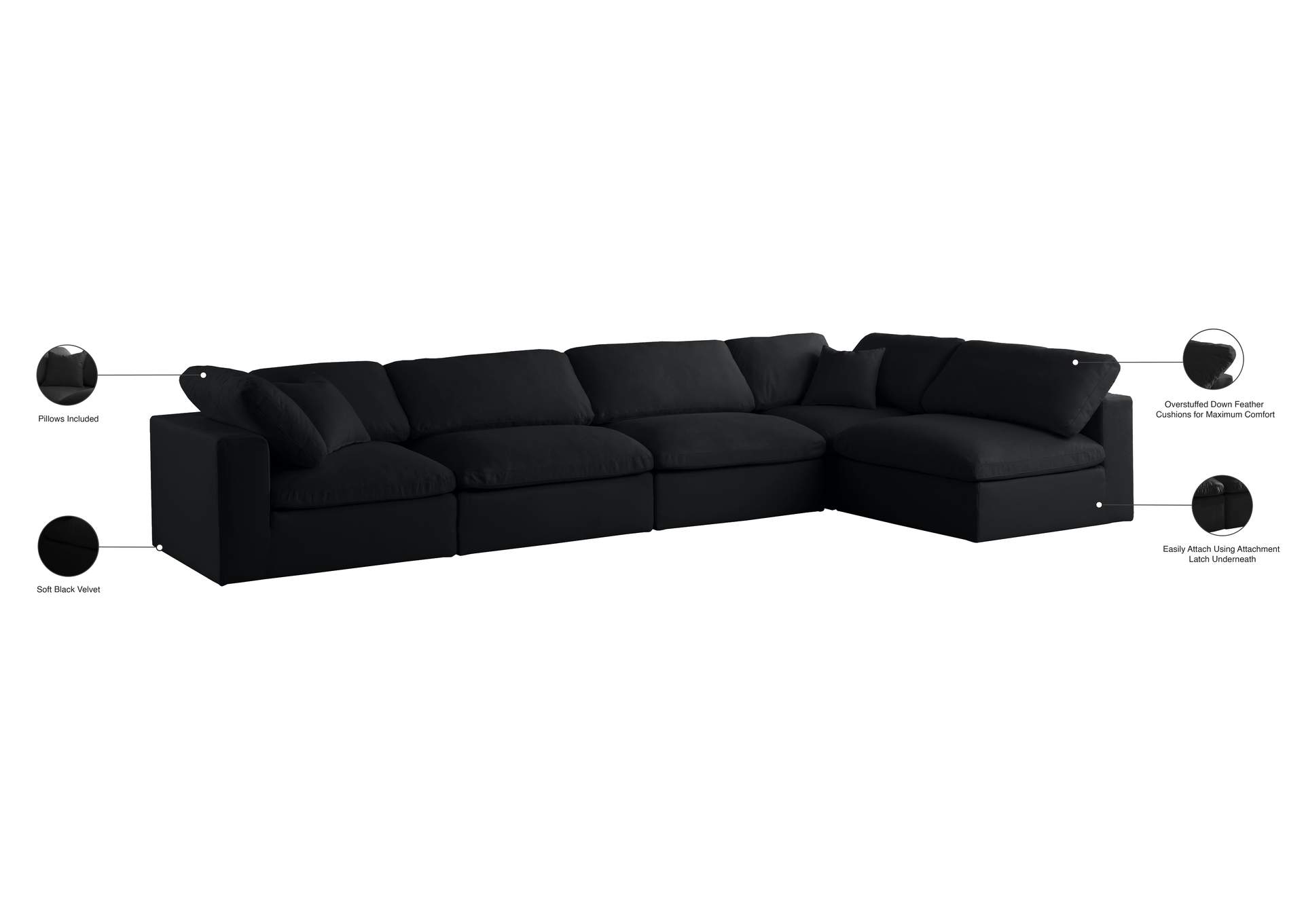 Plush Black Velvet Standard Comfort Modular Sectional