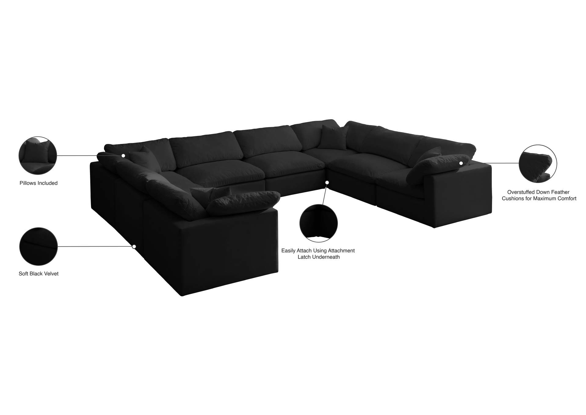 Plush Black Velvet Standard Comfort Modular Sectional