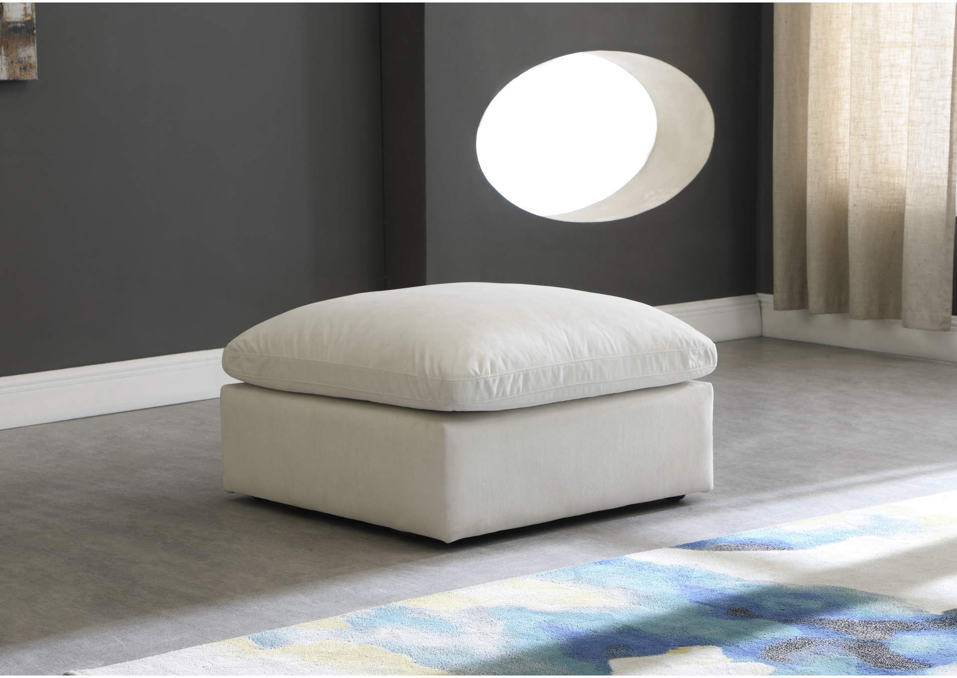 Plush Cream Velvet Standard Comfort Modular Ottoman
