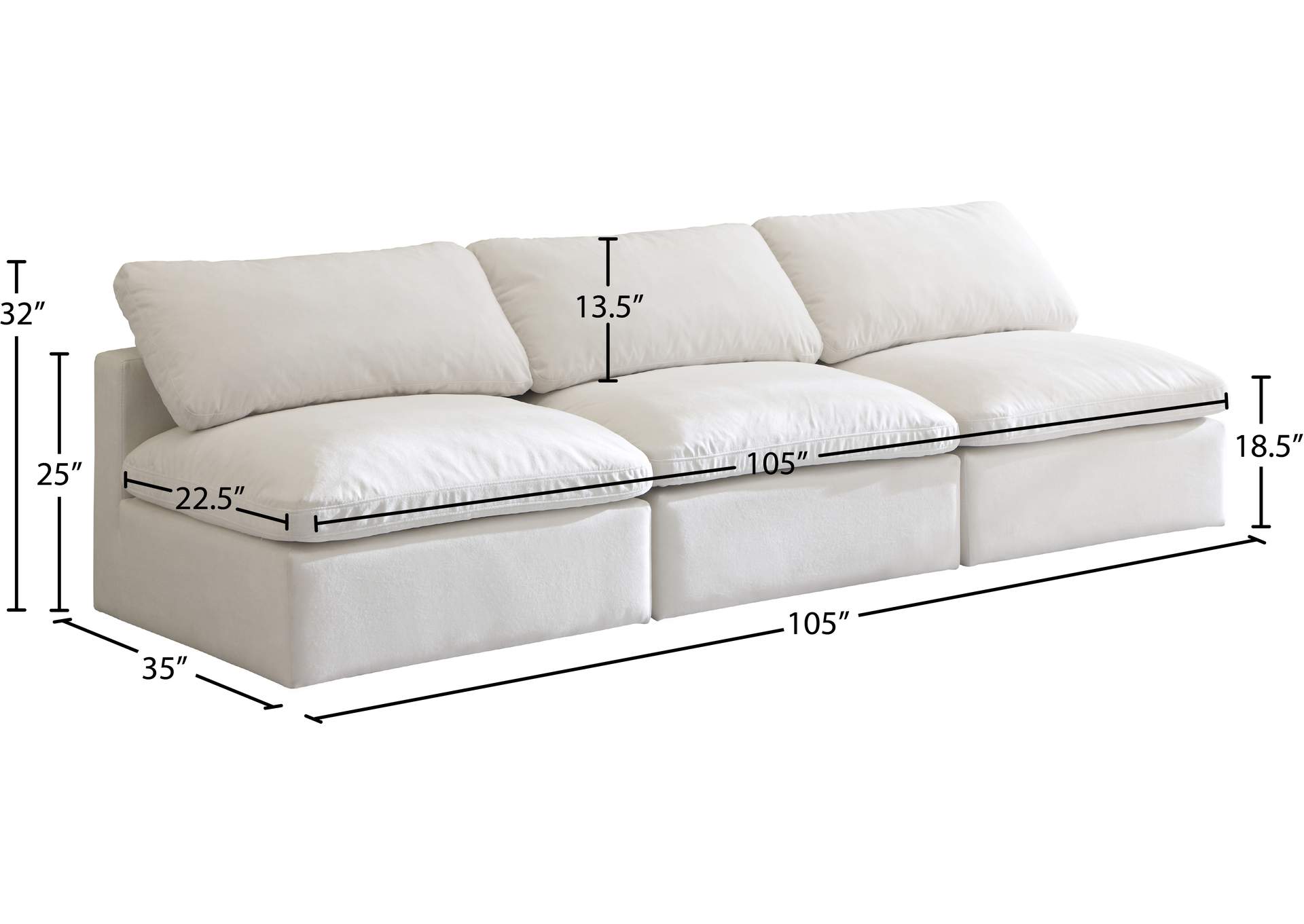 Plush Cream Velvet Standard Comfort Modular Sofa