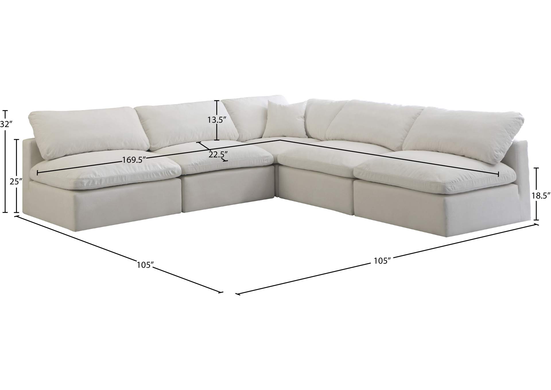 Plush Cream Velvet Standard Comfort Modular Sectional