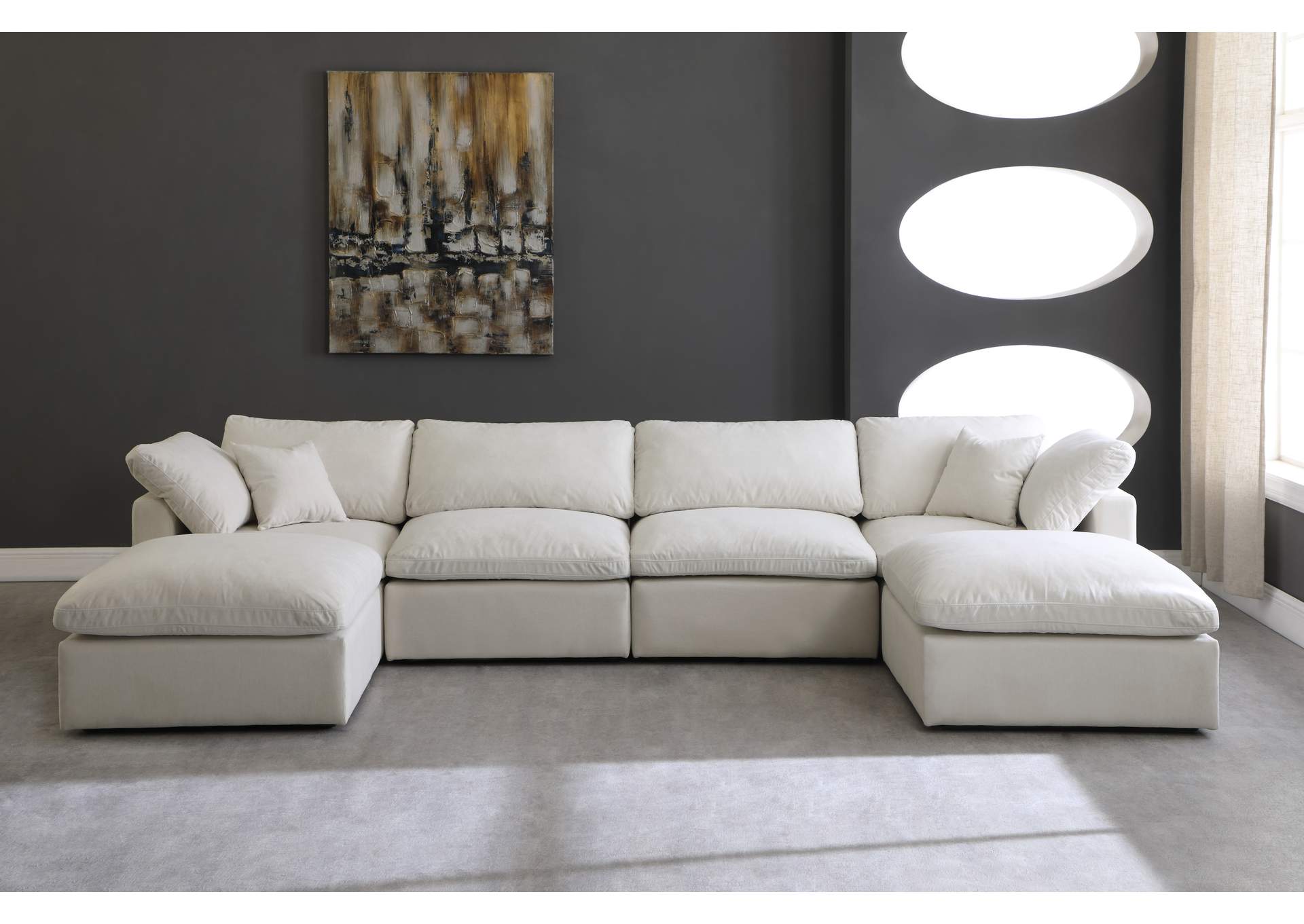 Plush Cream Velvet Standard Comfort Modular Sectional