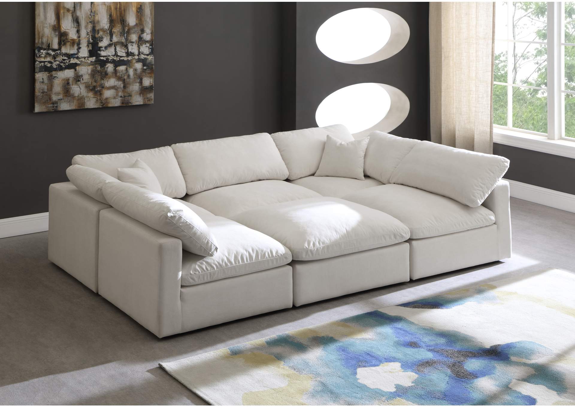Plush Cream Velvet Standard Comfort Modular Sectional