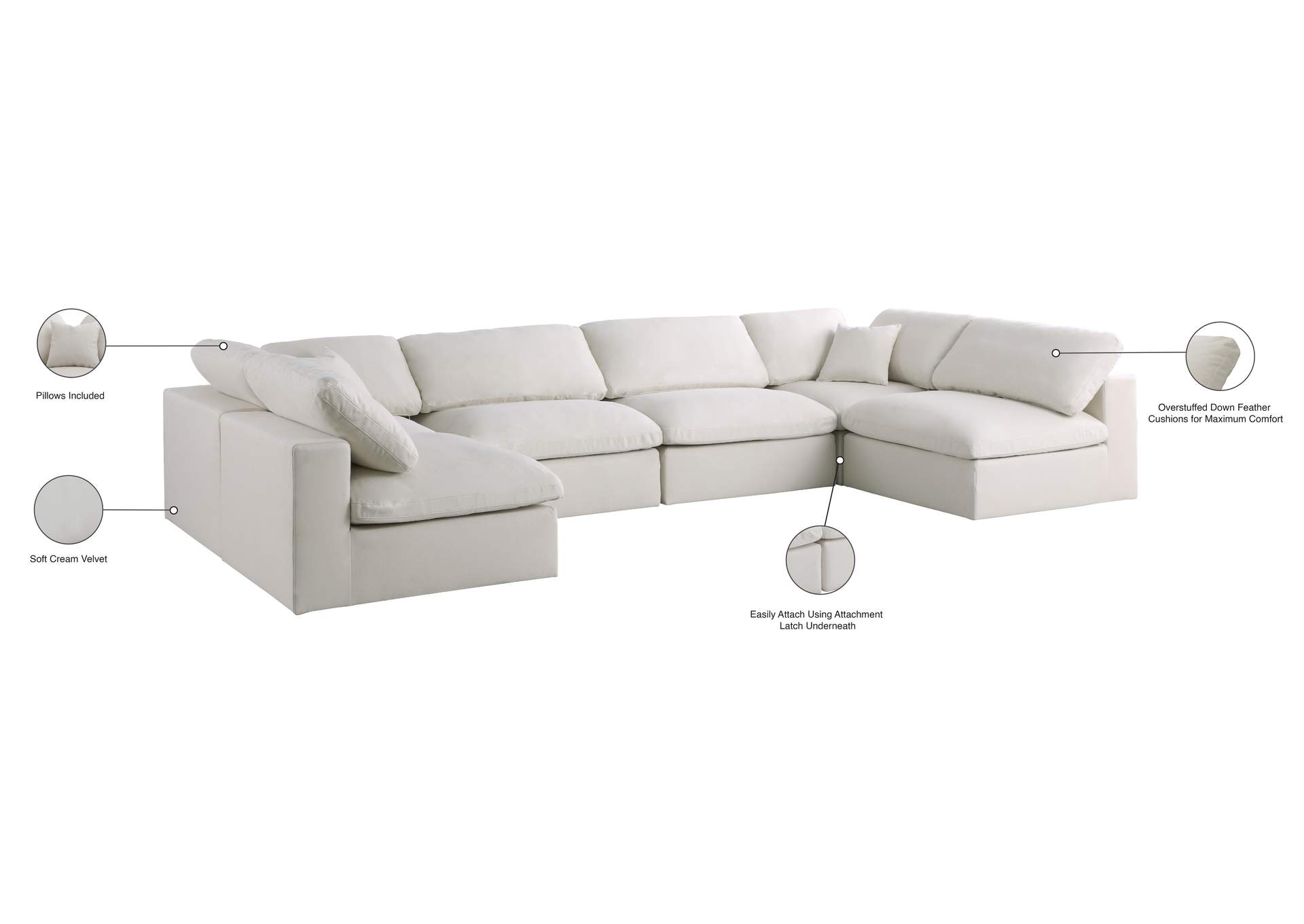 Plush Cream Velvet Standard Comfort Modular Sectional