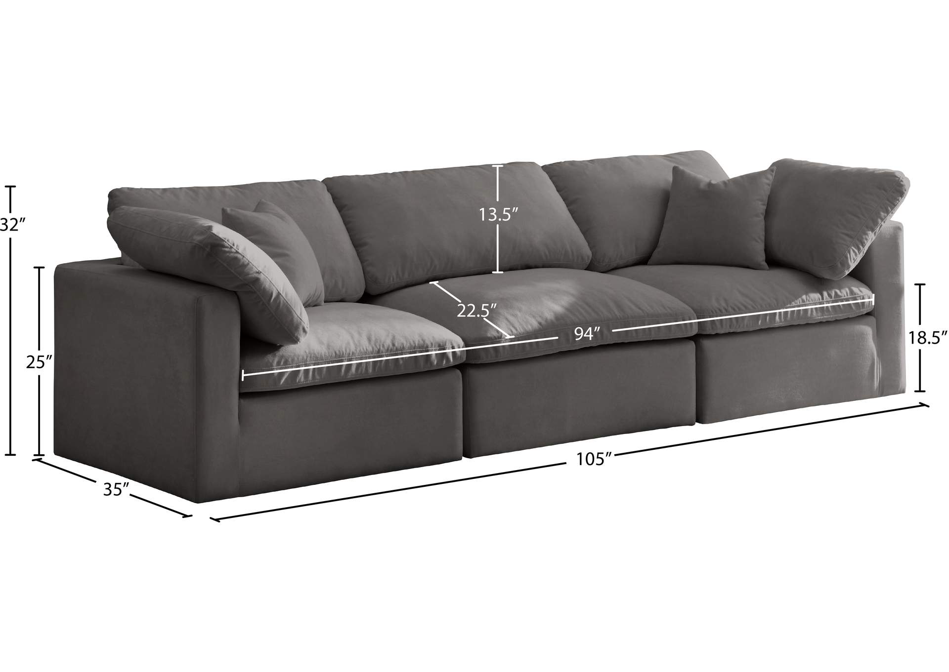 Plush Grey Velvet Standard Comfort Modular Sofa image 9