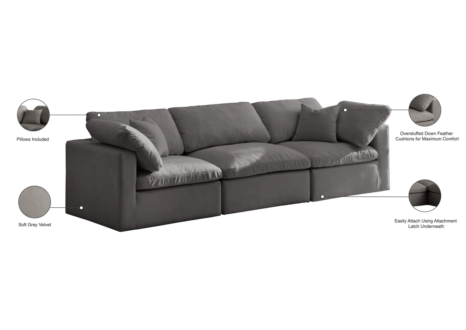 Plush Grey Velvet Standard Comfort Modular Sofa image 10