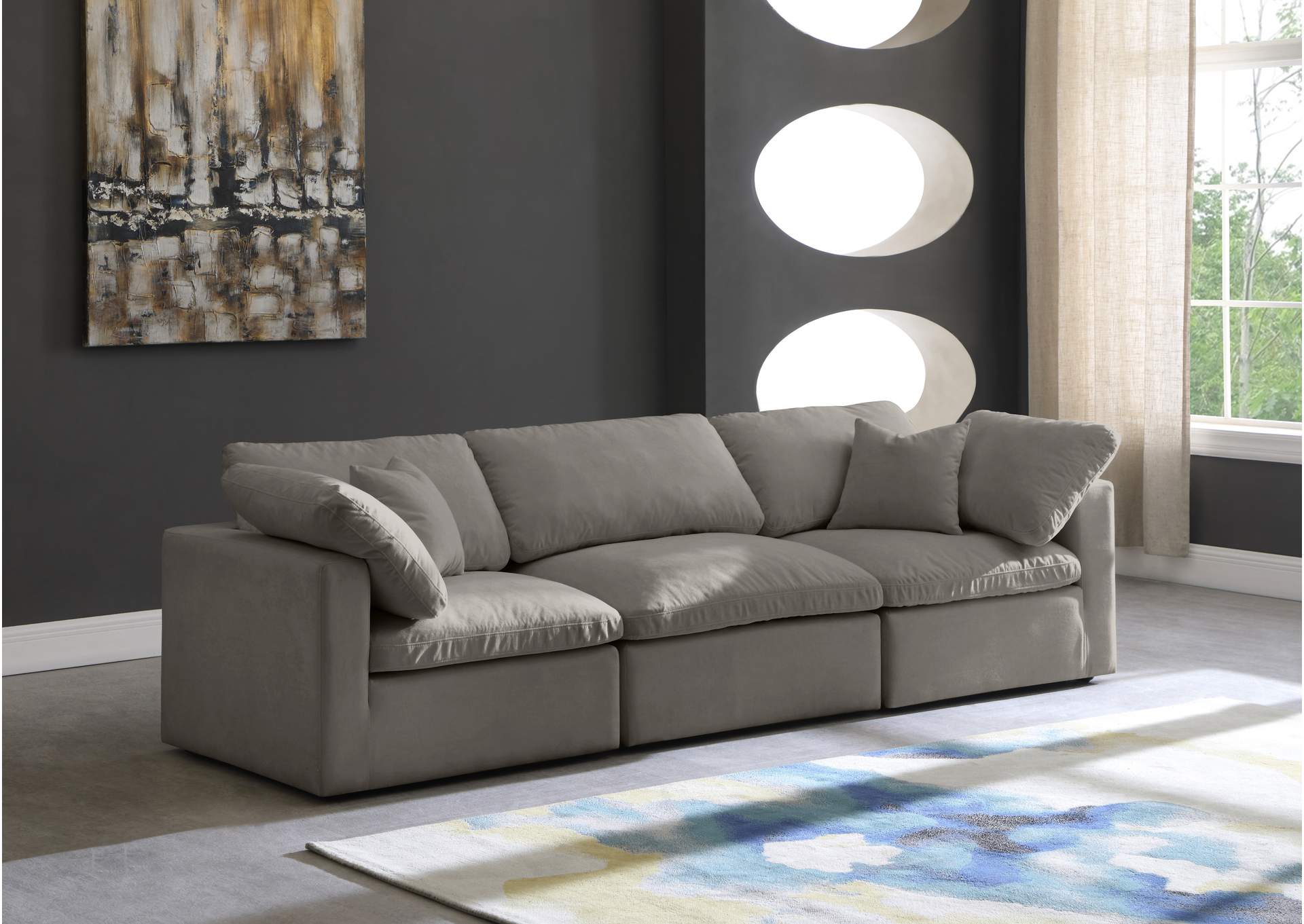 Plush Grey Velvet Standard Comfort Modular Sofa image 3