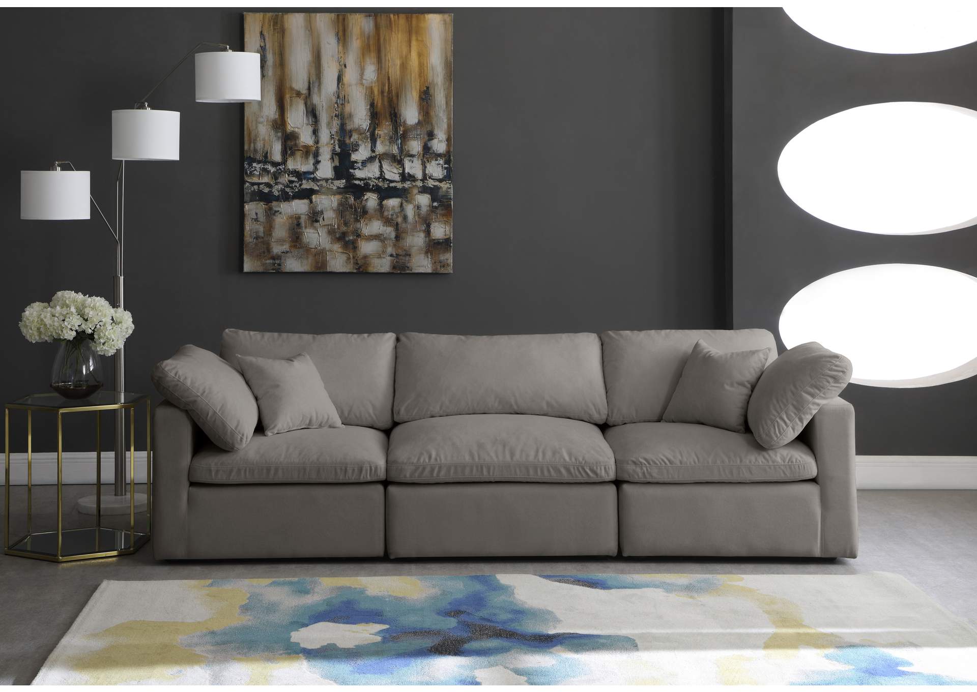 Plush Grey Velvet Standard Comfort Modular Sofa image 4